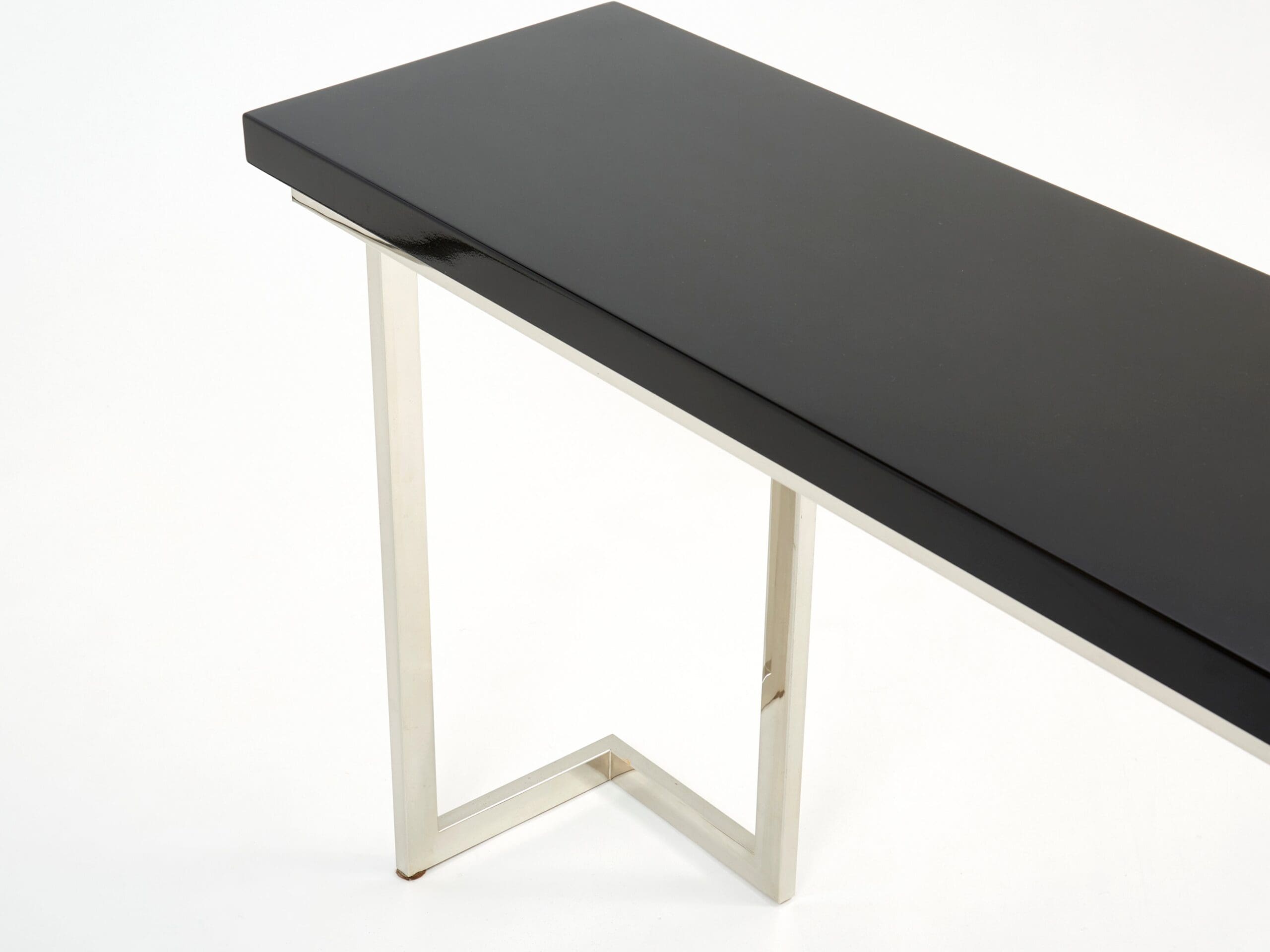 Console en laque noire et chrome par Guy Lefevre pour Maison Jansen, années 1970