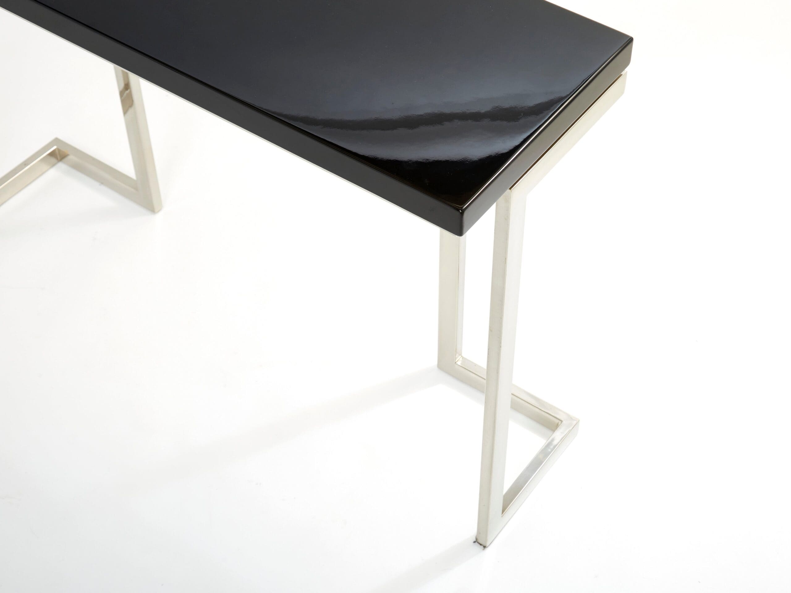 Console en laque noire et chrome par Guy Lefevre pour Maison Jansen, années 1970