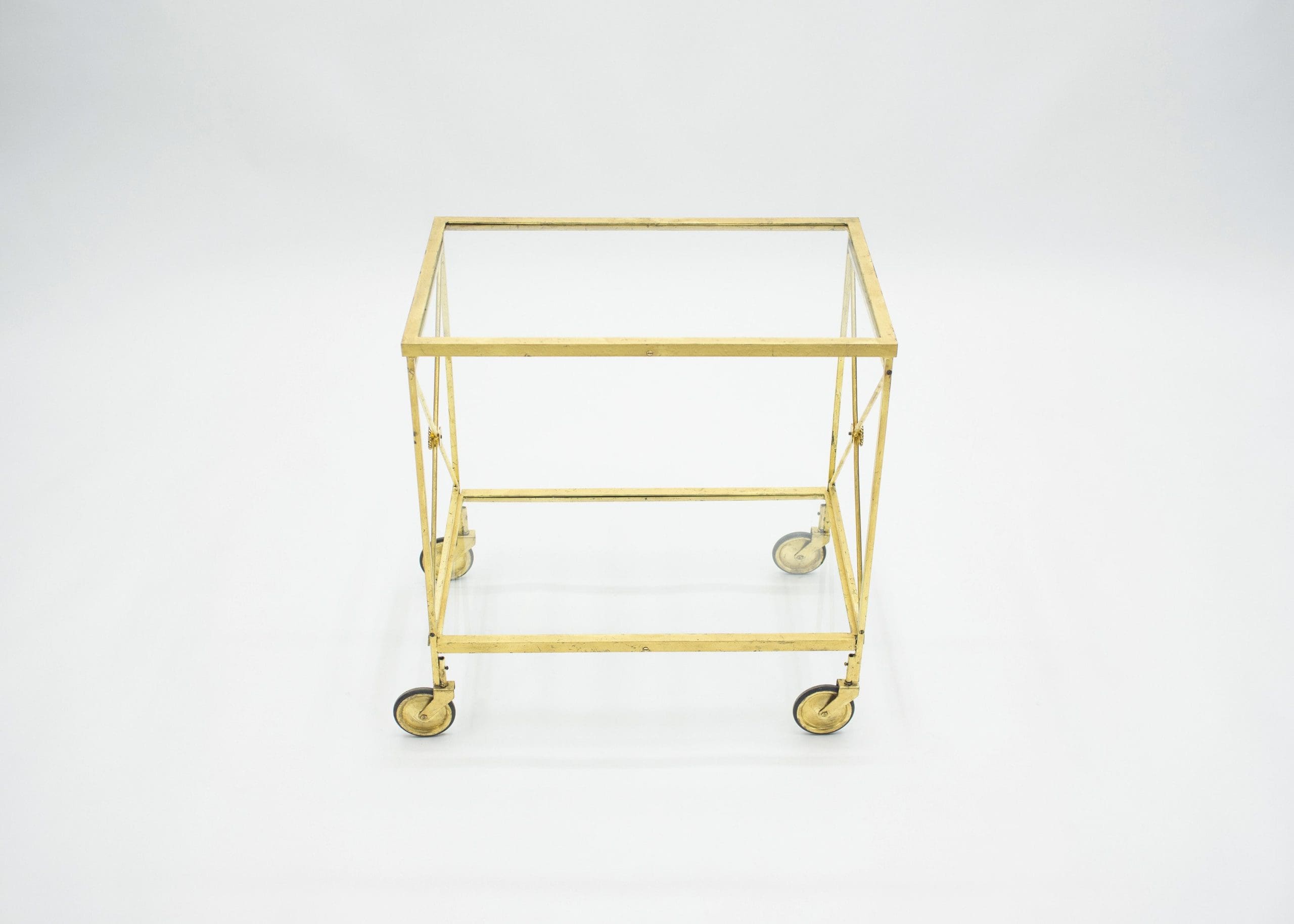 Chariot de Bar Néoclassique Français Maison Jansen en Fer Doré – Années 1960