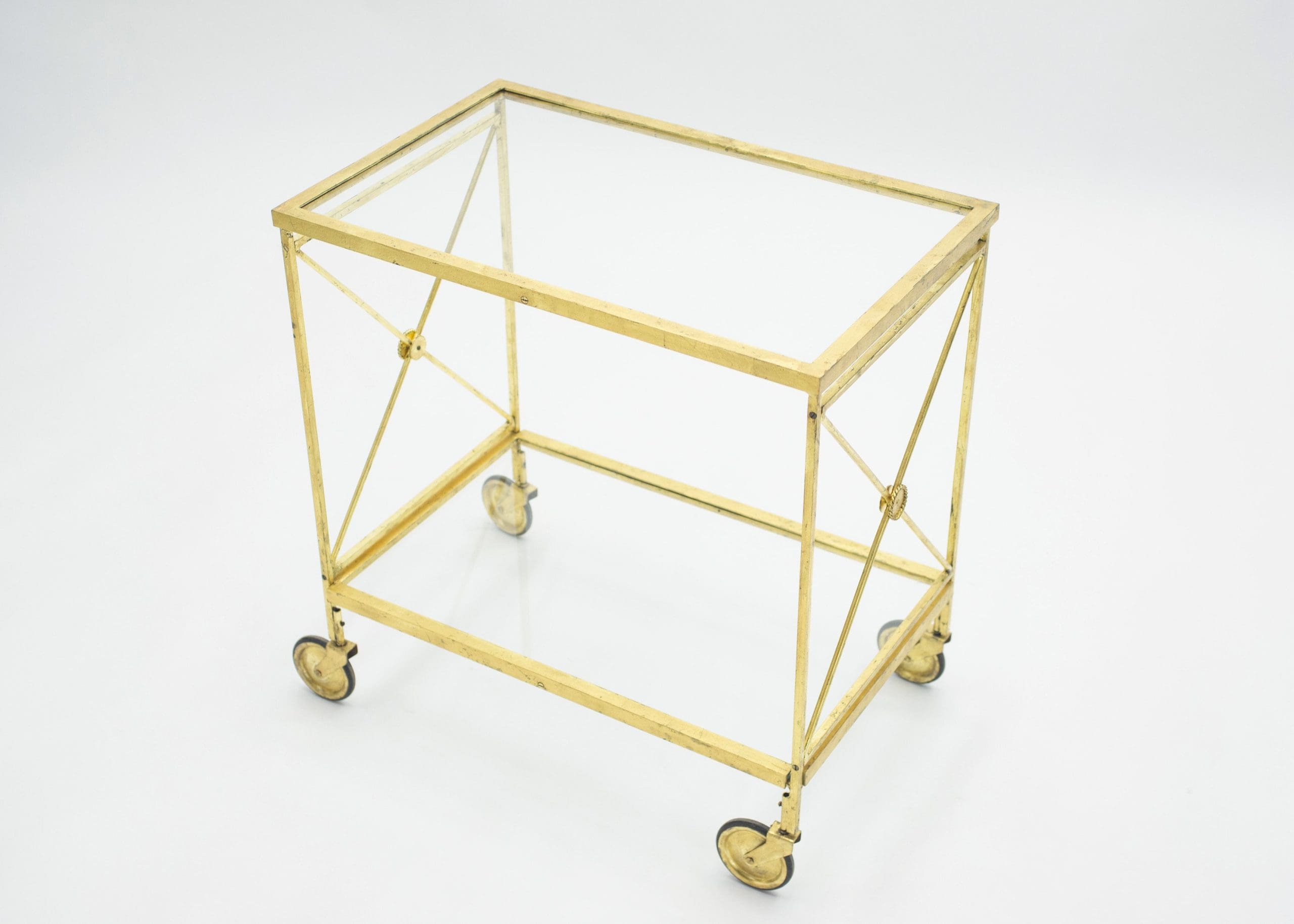 Chariot de Bar Néoclassique Français Maison Jansen en Fer Doré – Années 1960