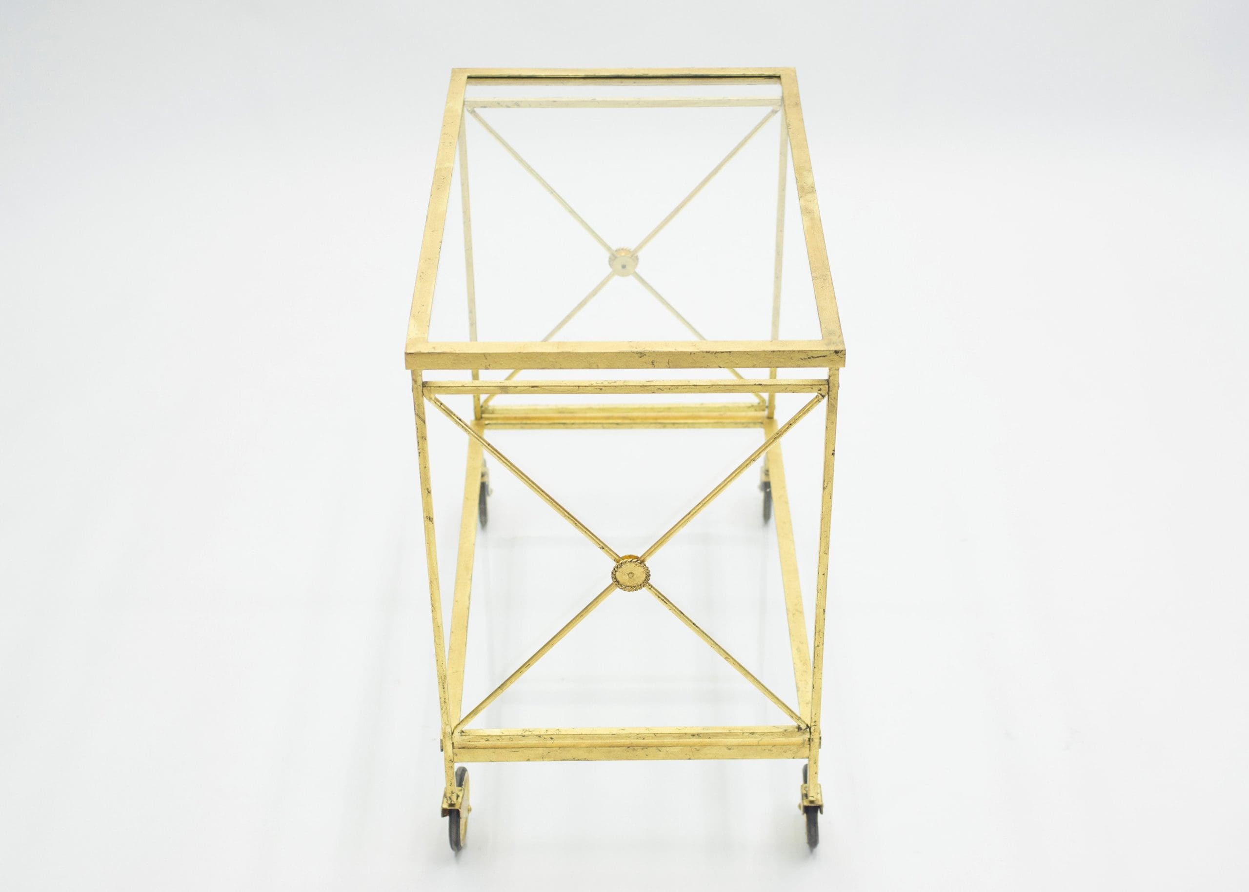 Chariot de Bar Néoclassique Français Maison Jansen en Fer Doré – Années 1960