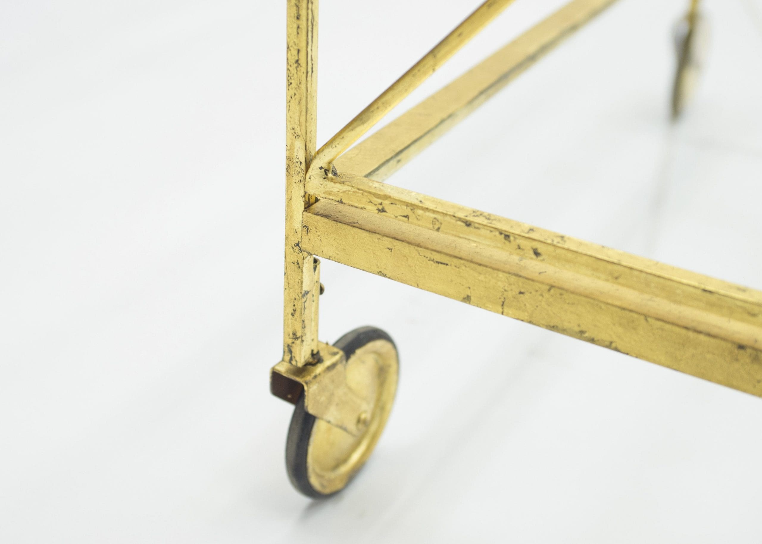 Chariot de Bar Néoclassique Français Maison Jansen en Fer Doré – Années 1960