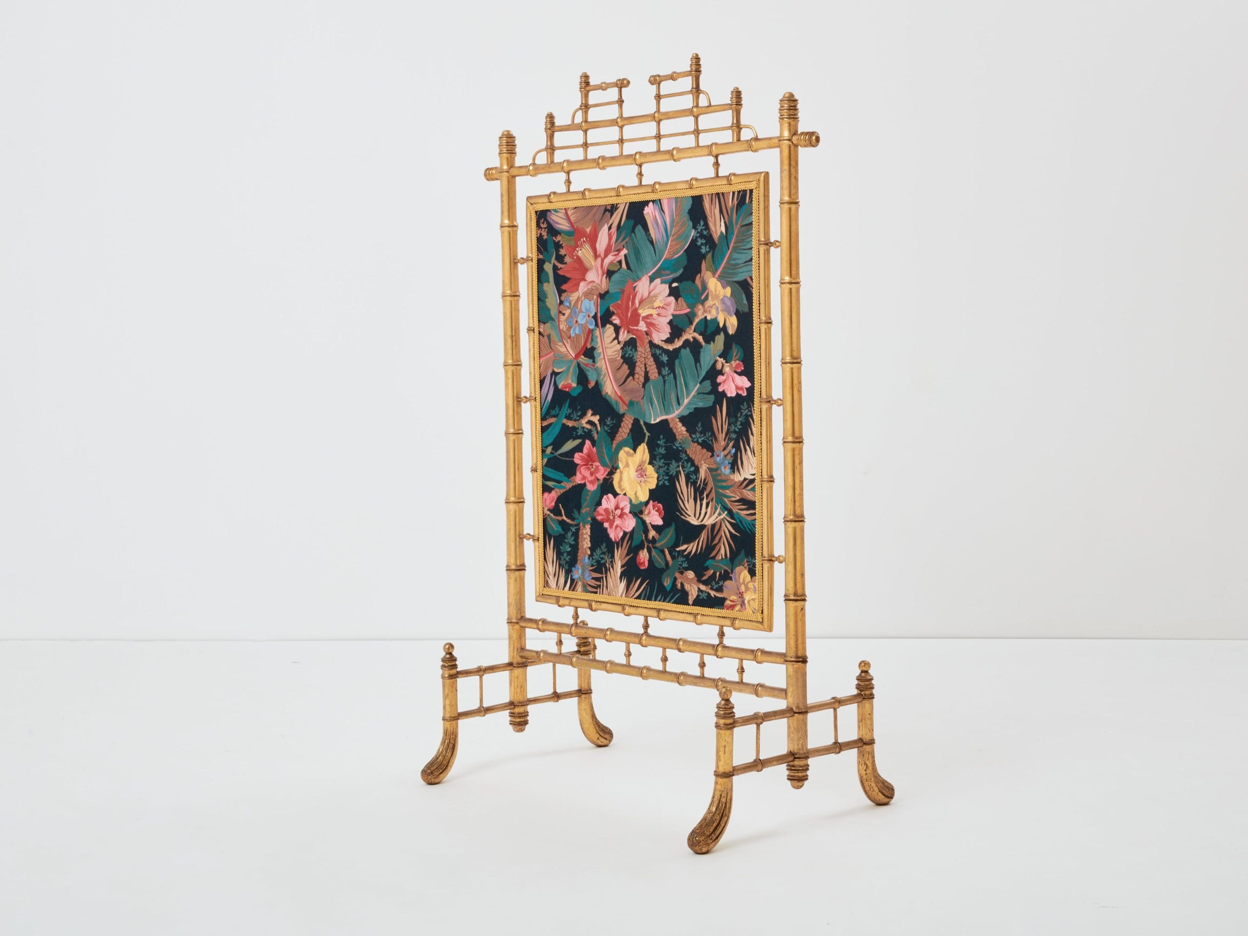 Écran de Cheminée Décoratif en Bois Doré Imitation Bambou – Années 1960