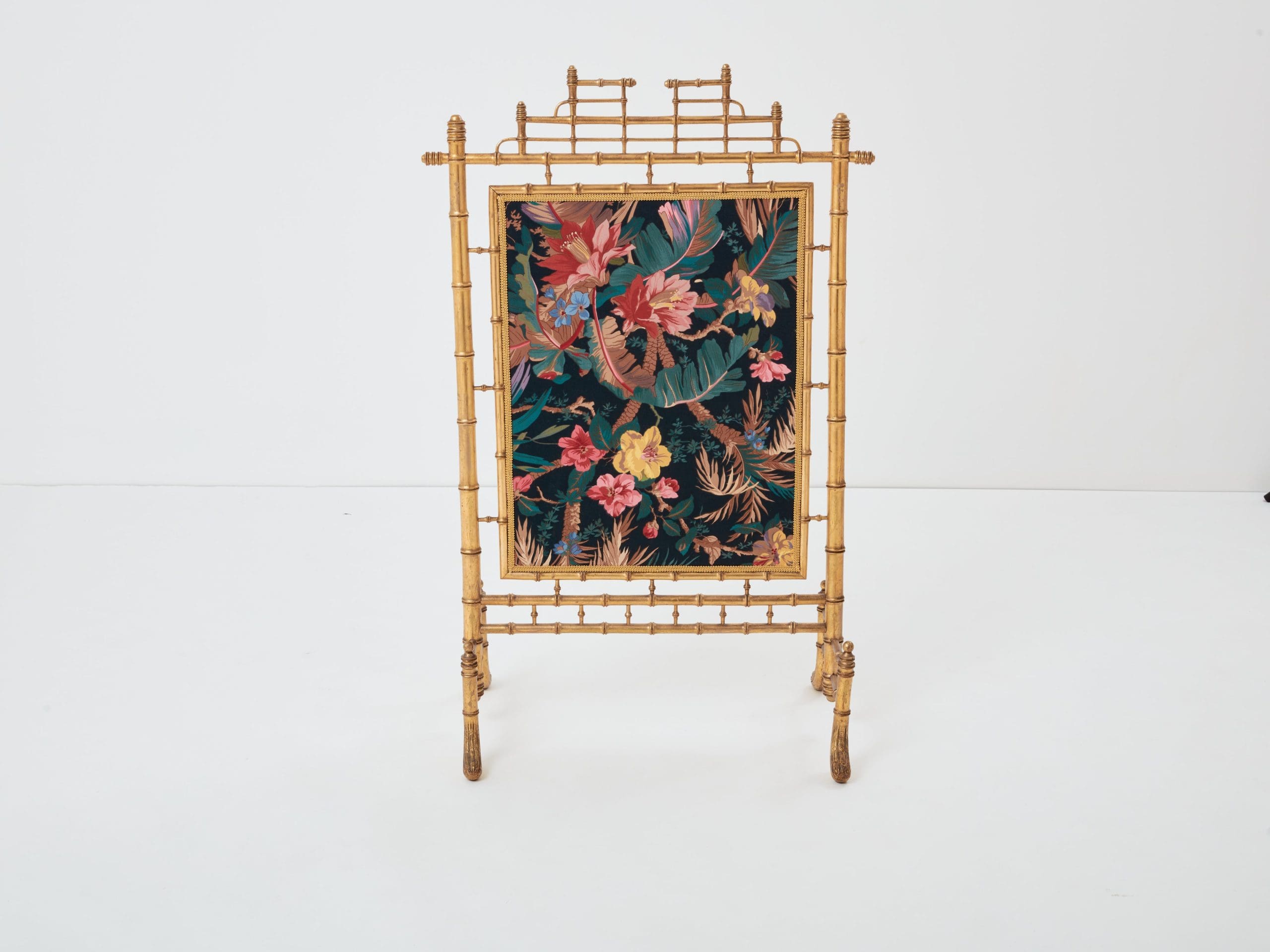 Écran de Cheminée Décoratif en Bois Doré Imitation Bambou – Années 1960