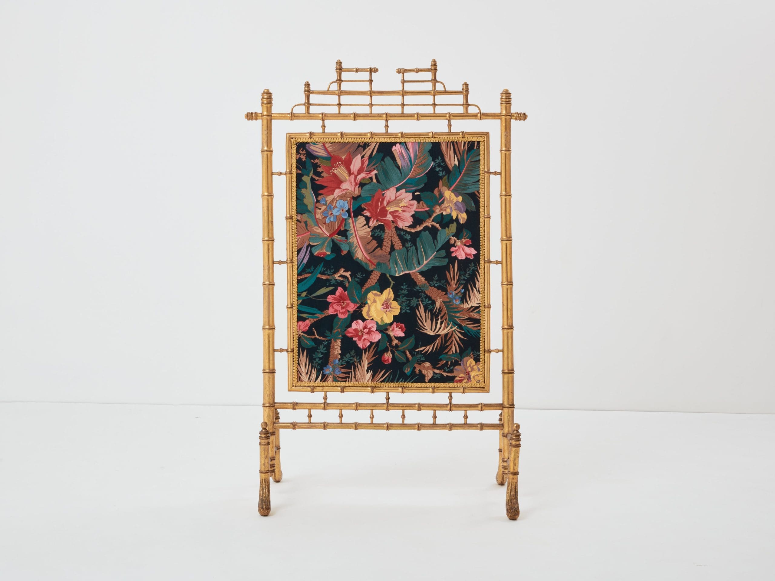 Écran de Cheminée Décoratif en Bois Doré Imitation Bambou – Années 1960
