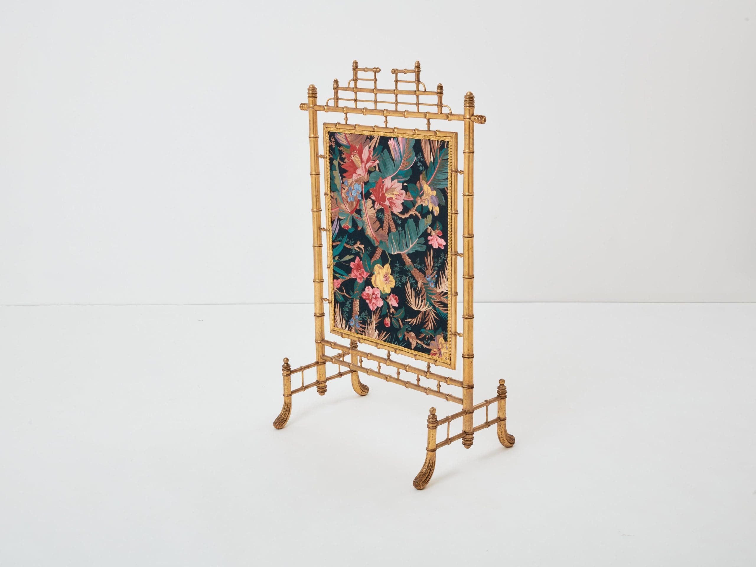 Écran de Cheminée Décoratif en Bois Doré Imitation Bambou – Années 1960