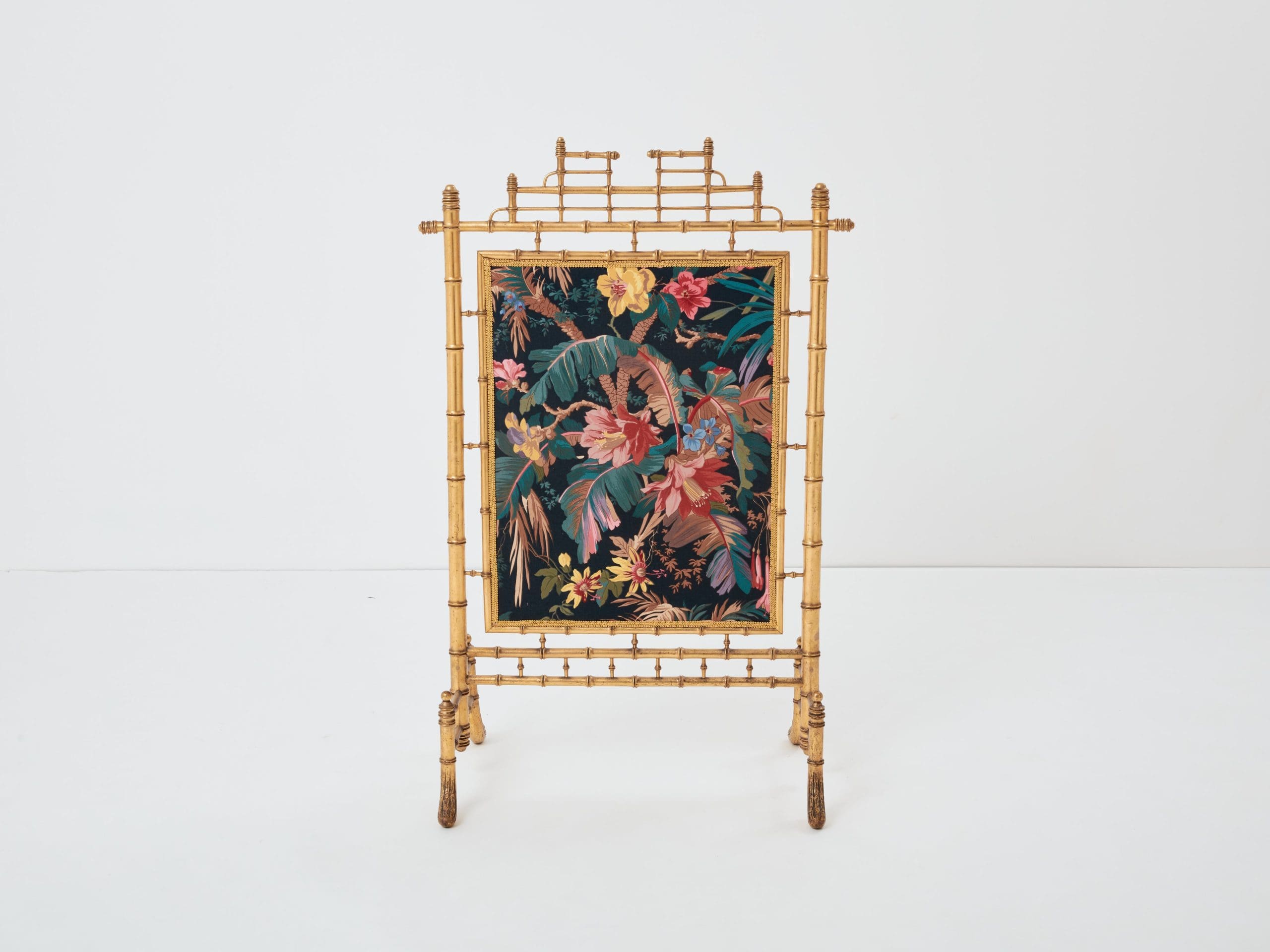 Écran de Cheminée Décoratif en Bois Doré Imitation Bambou – Années 1960