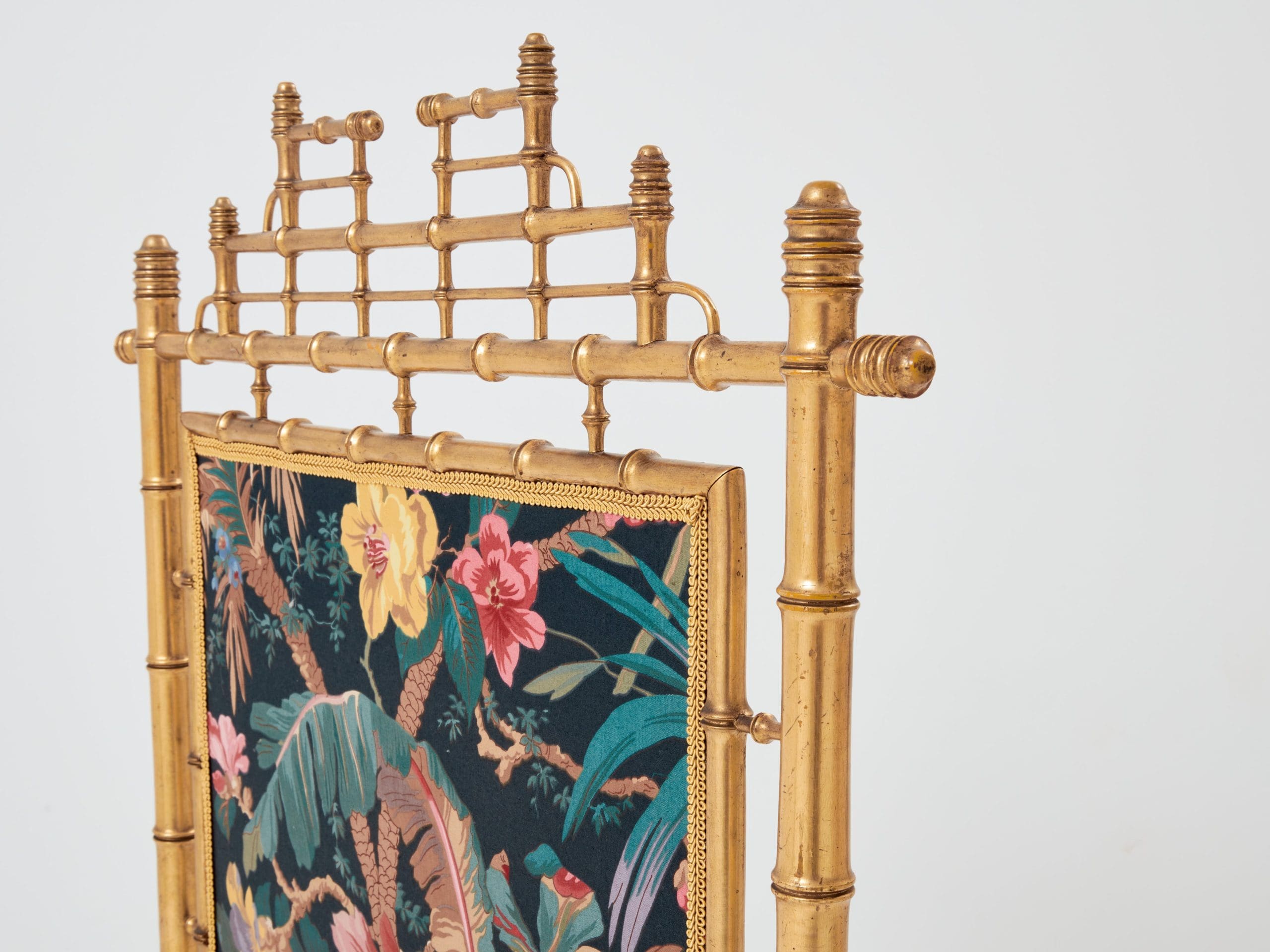 Écran de Cheminée Décoratif en Bois Doré Imitation Bambou – Années 1960