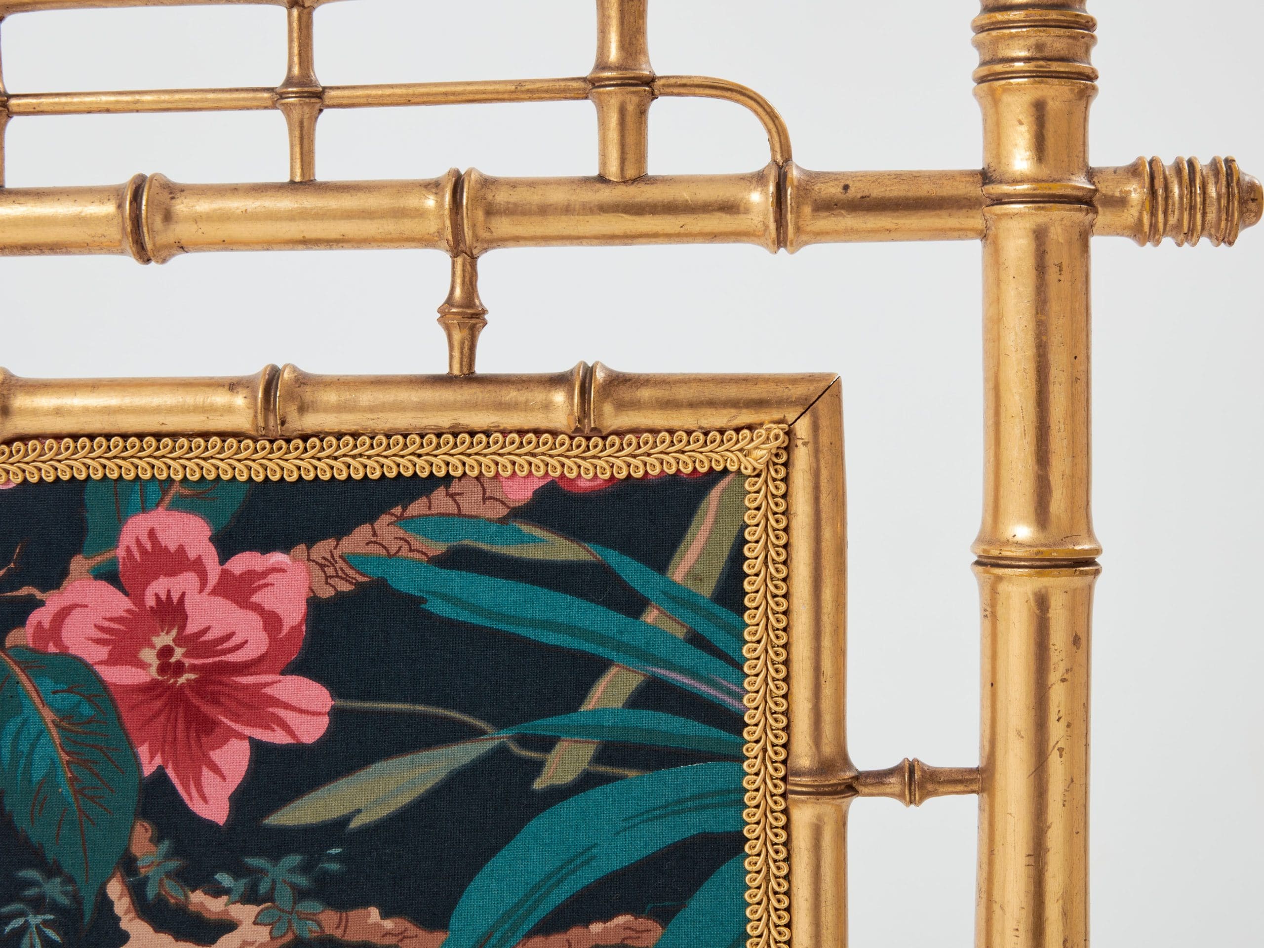 Écran de Cheminée Décoratif en Bois Doré Imitation Bambou – Années 1960