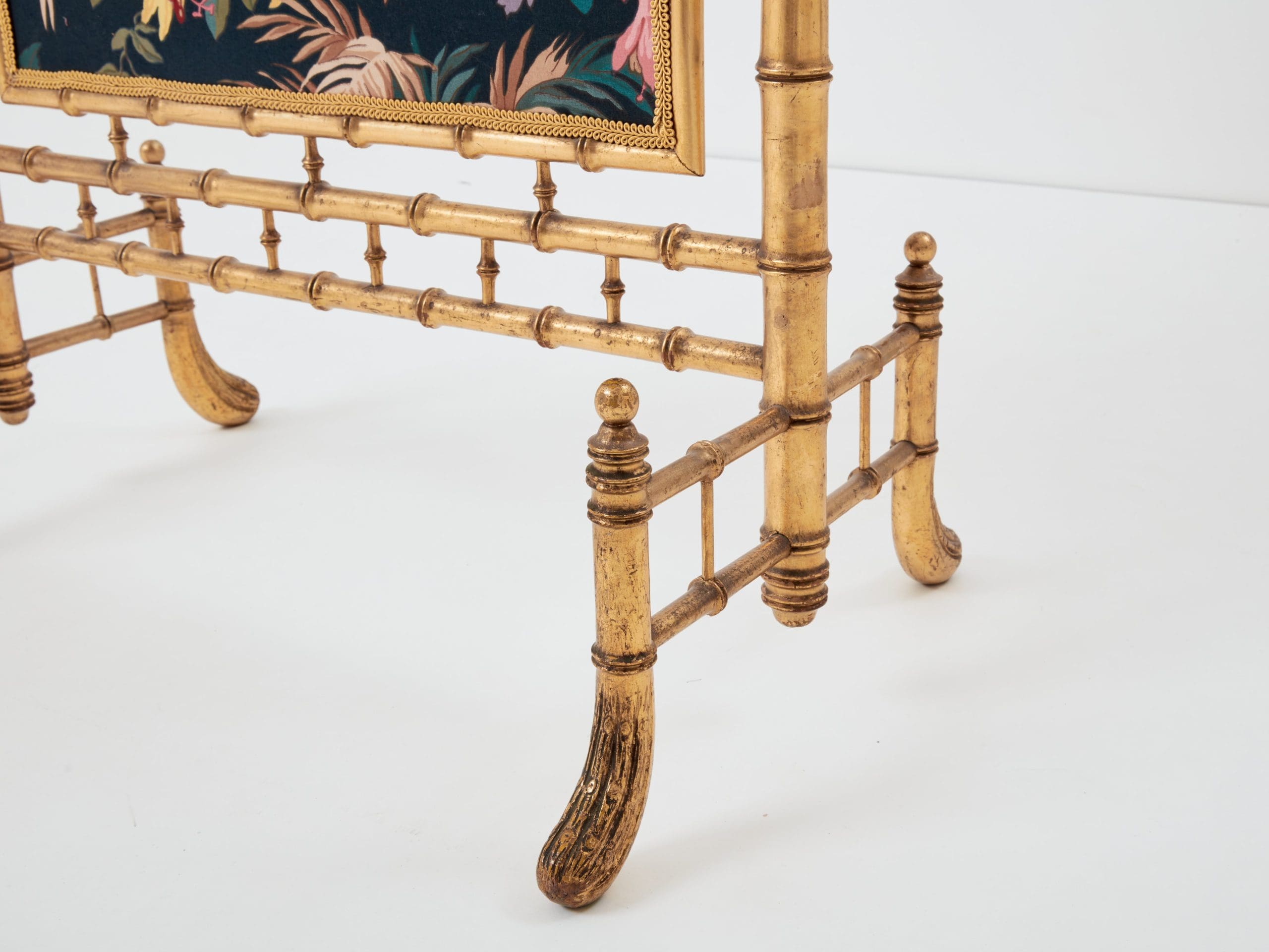 Écran de Cheminée Décoratif en Bois Doré Imitation Bambou – Années 1960