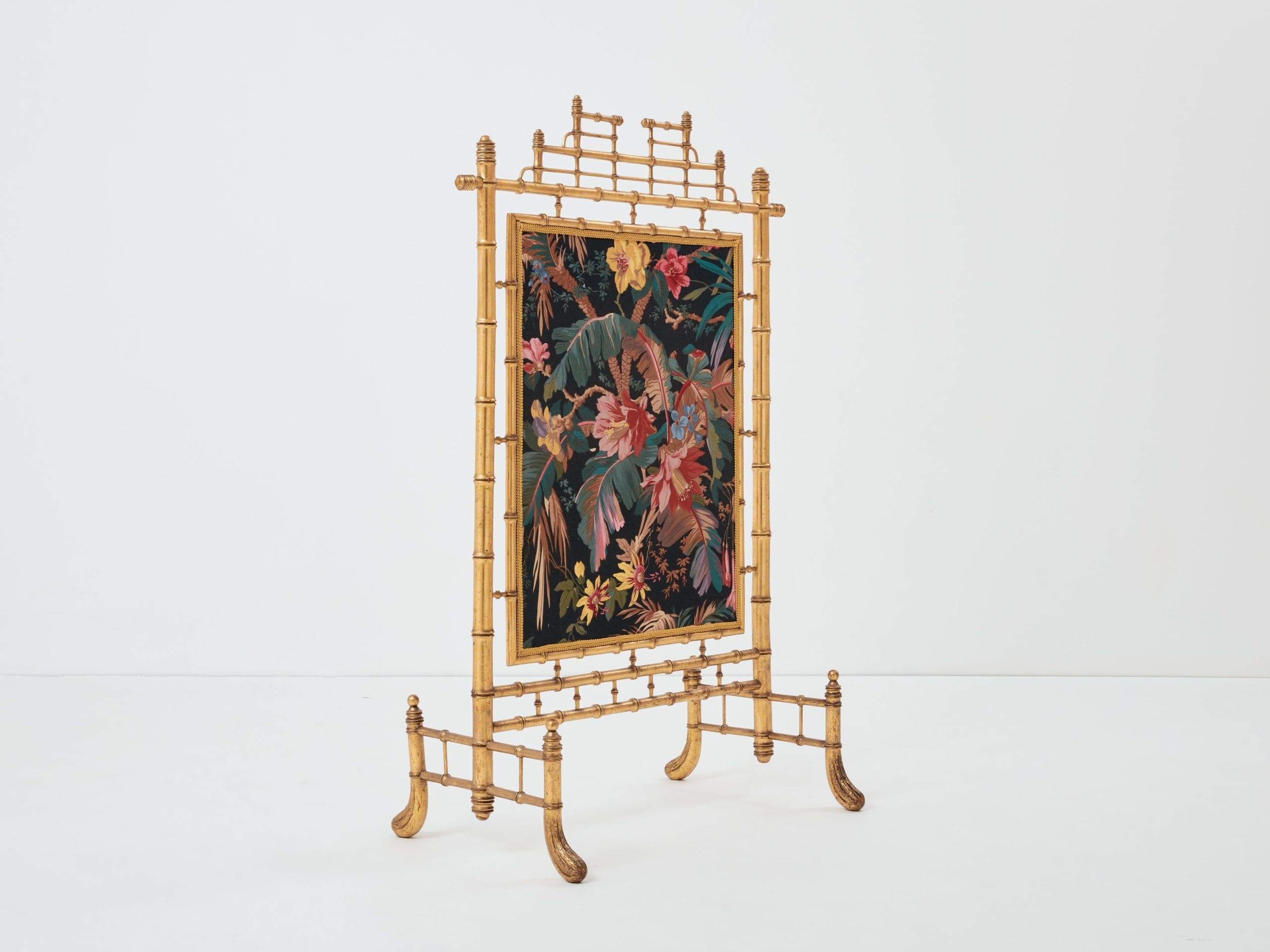 Écran de Cheminée Décoratif en Bois Doré Imitation Bambou – Années 1960