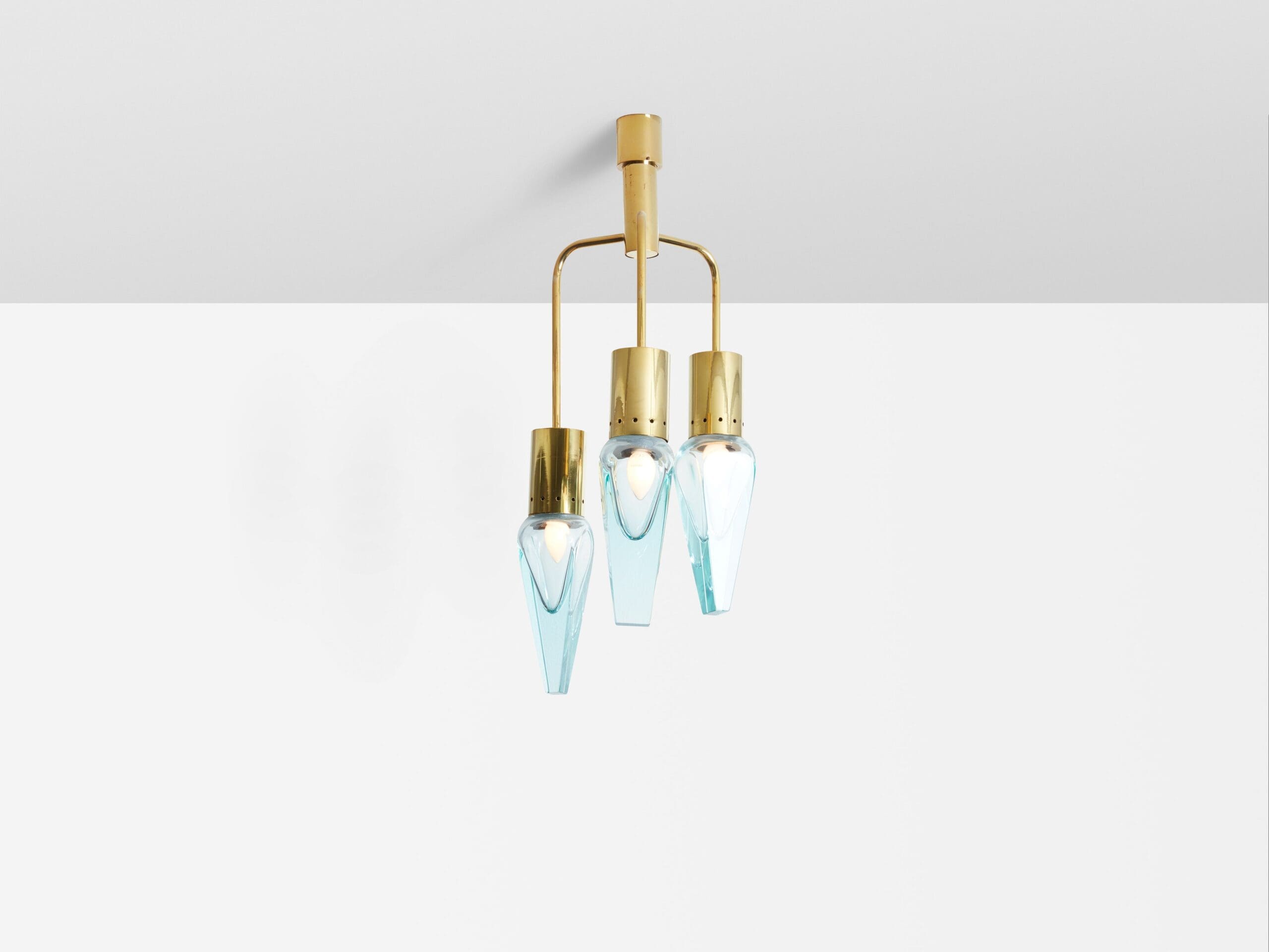 Suspension en Verre Murano et Laiton par Flavio Poli pour Seguso, Années 1950