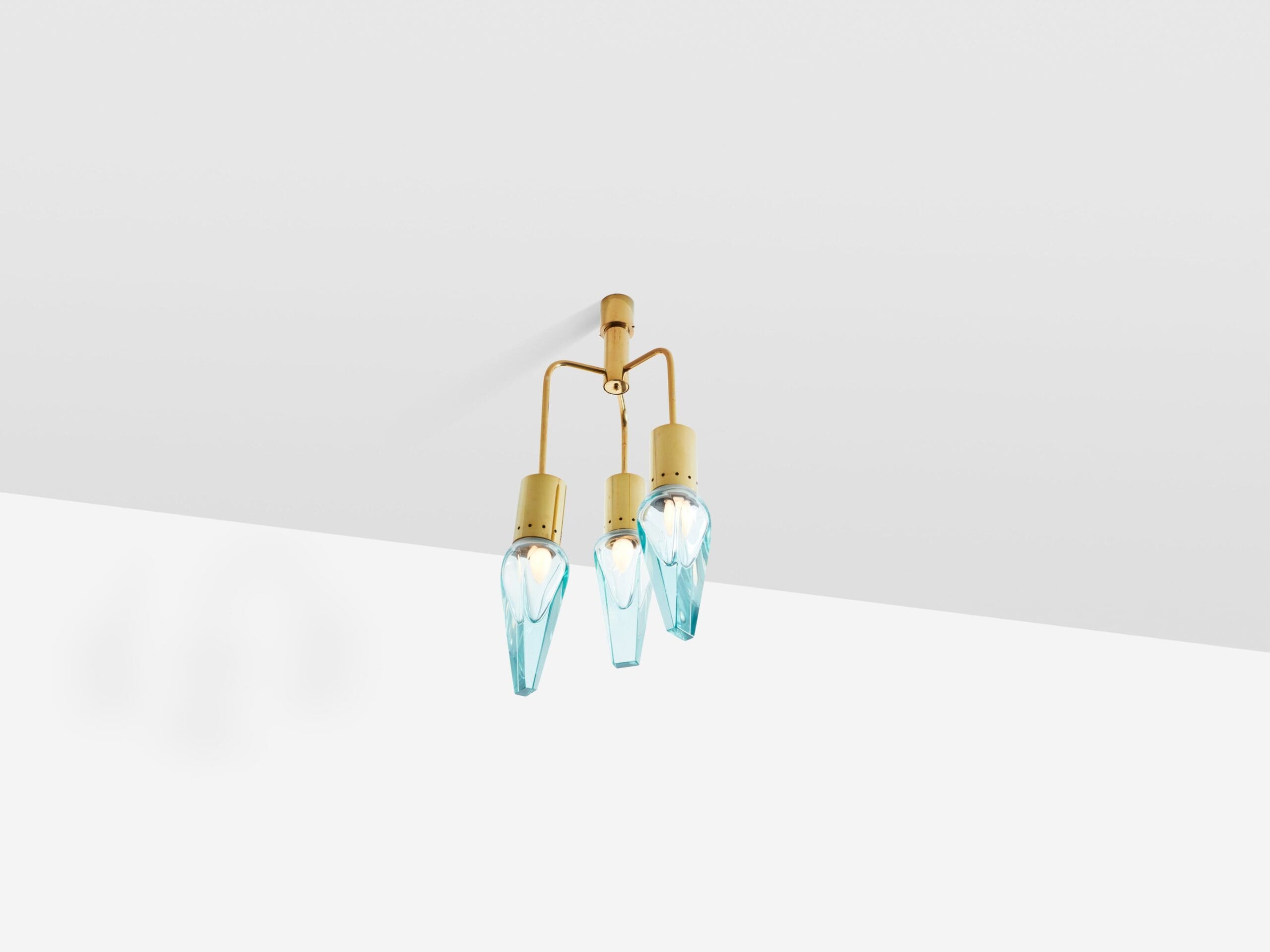 Suspension en Verre Murano et Laiton par Flavio Poli pour Seguso, Années 1950