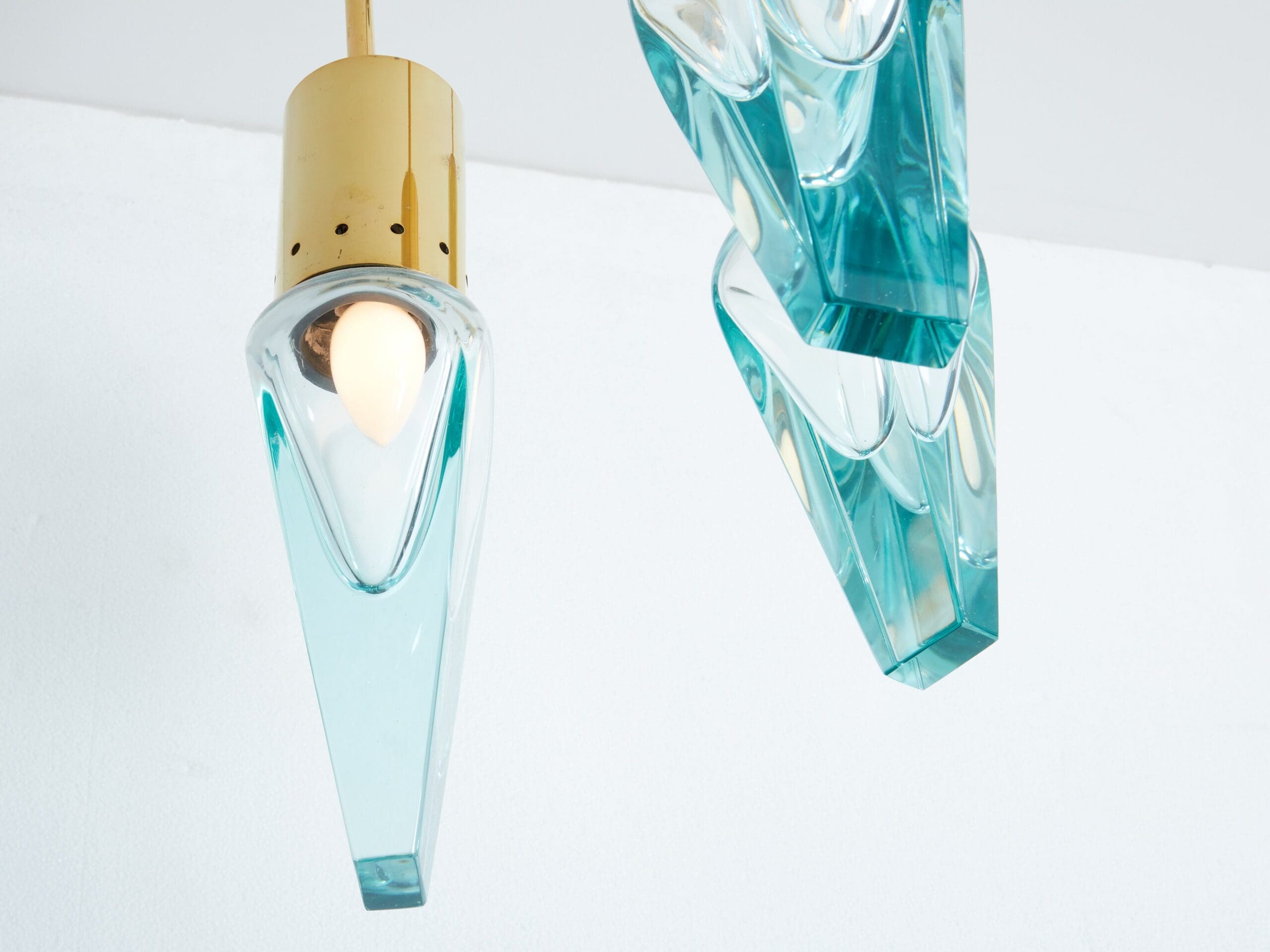 Suspension en Verre Murano et Laiton par Flavio Poli pour Seguso, Années 1950