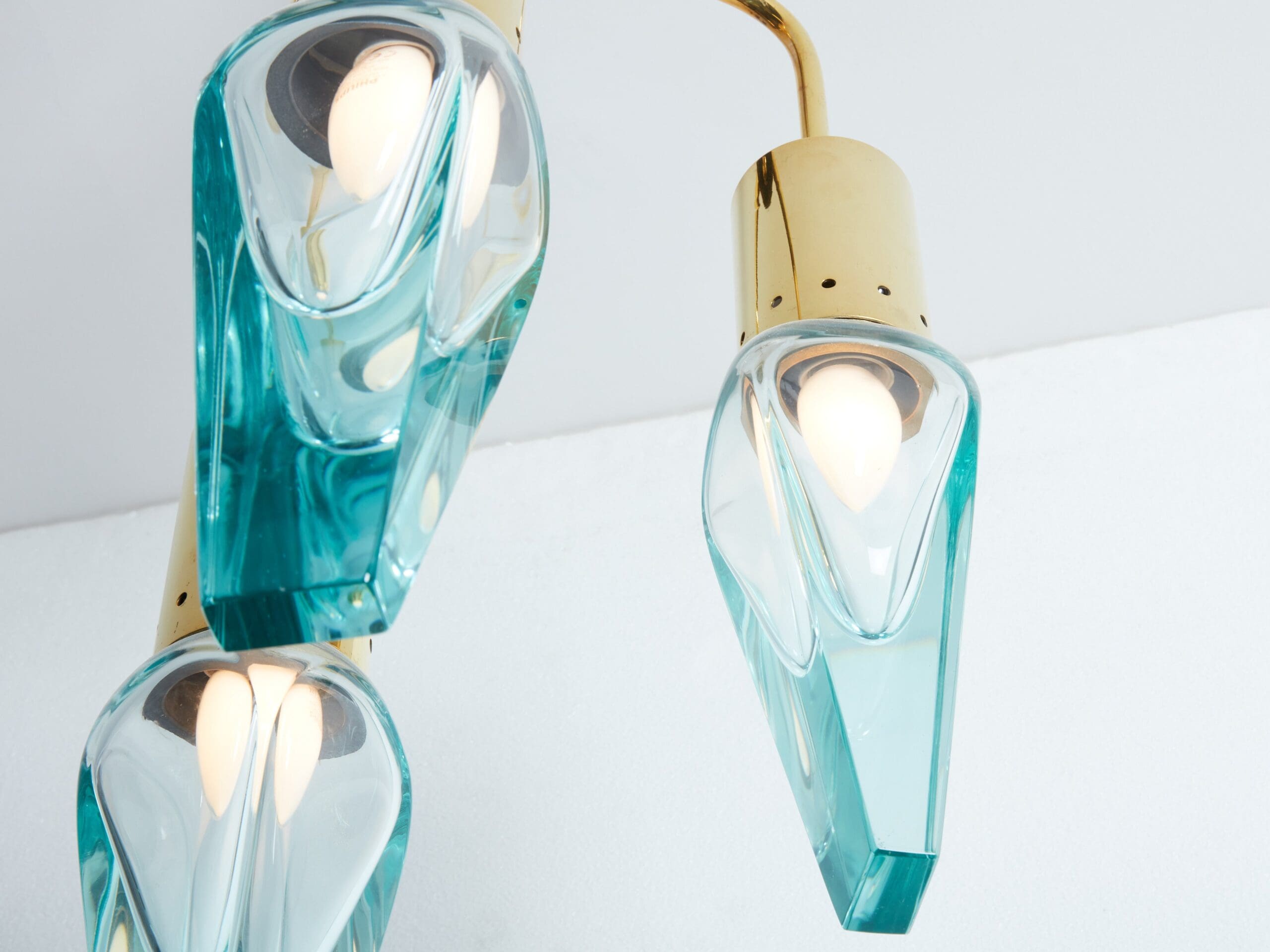 Suspension en Verre Murano et Laiton par Flavio Poli pour Seguso, Années 1950