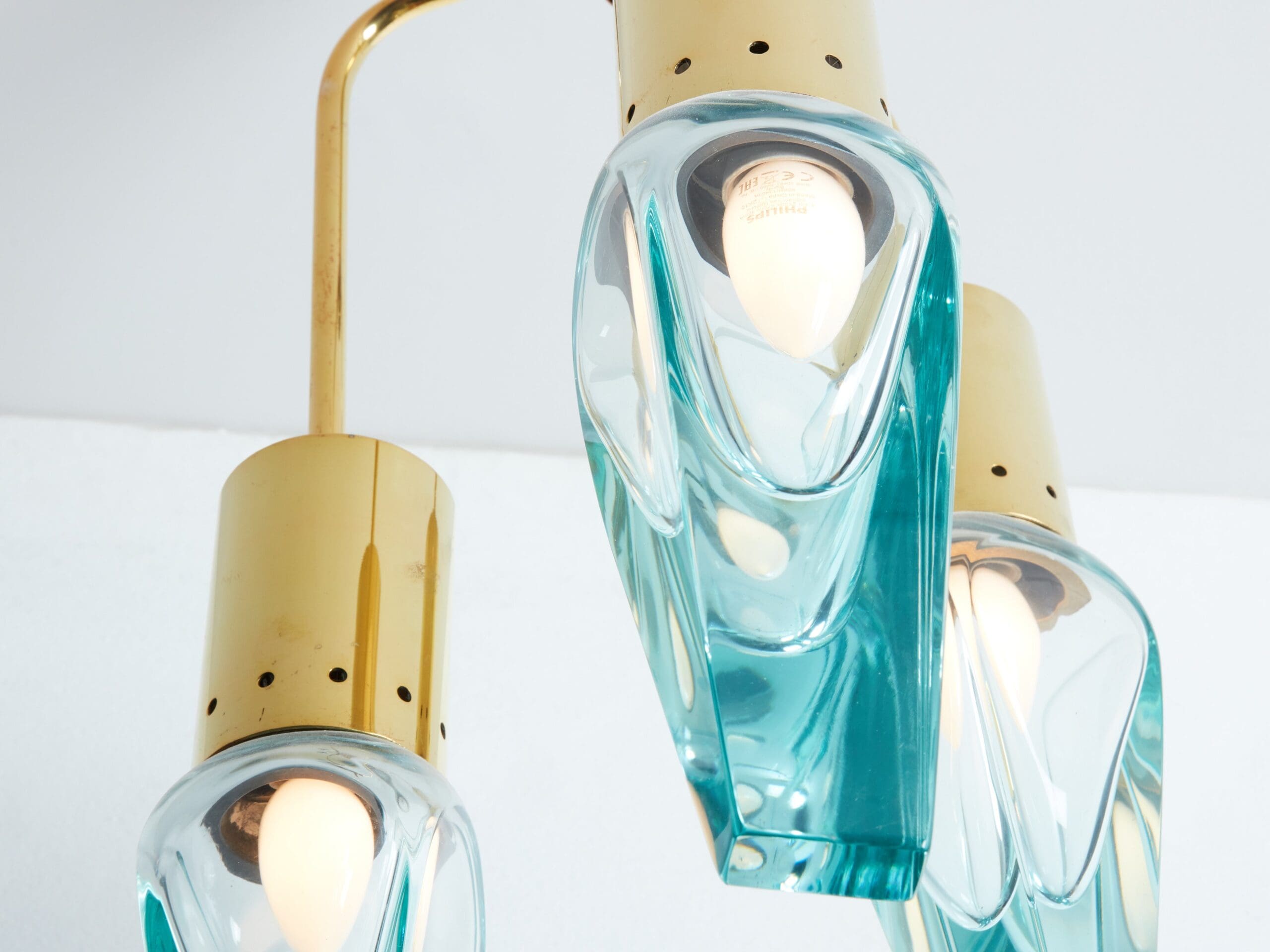Suspension en Verre Murano et Laiton par Flavio Poli pour Seguso, Années 1950