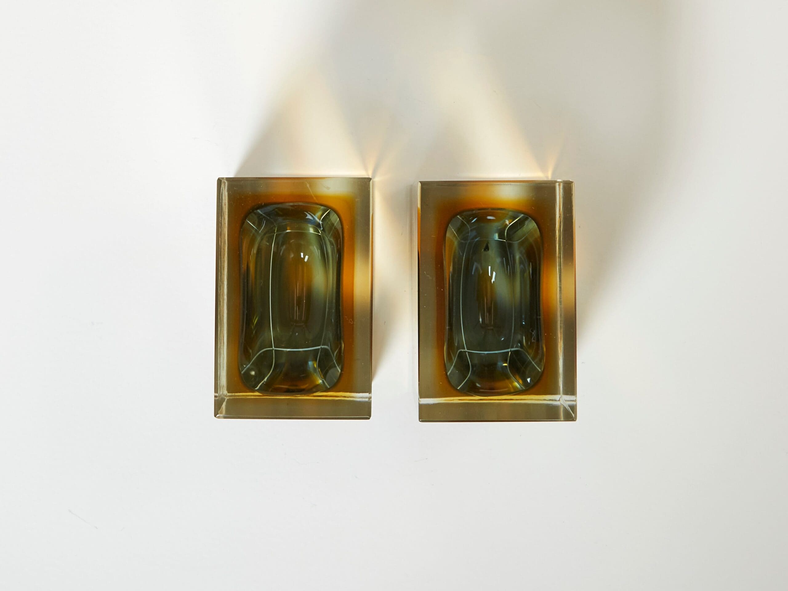 Flavio Poli pair of faceted small bowls Murano glass for Seguso 1960