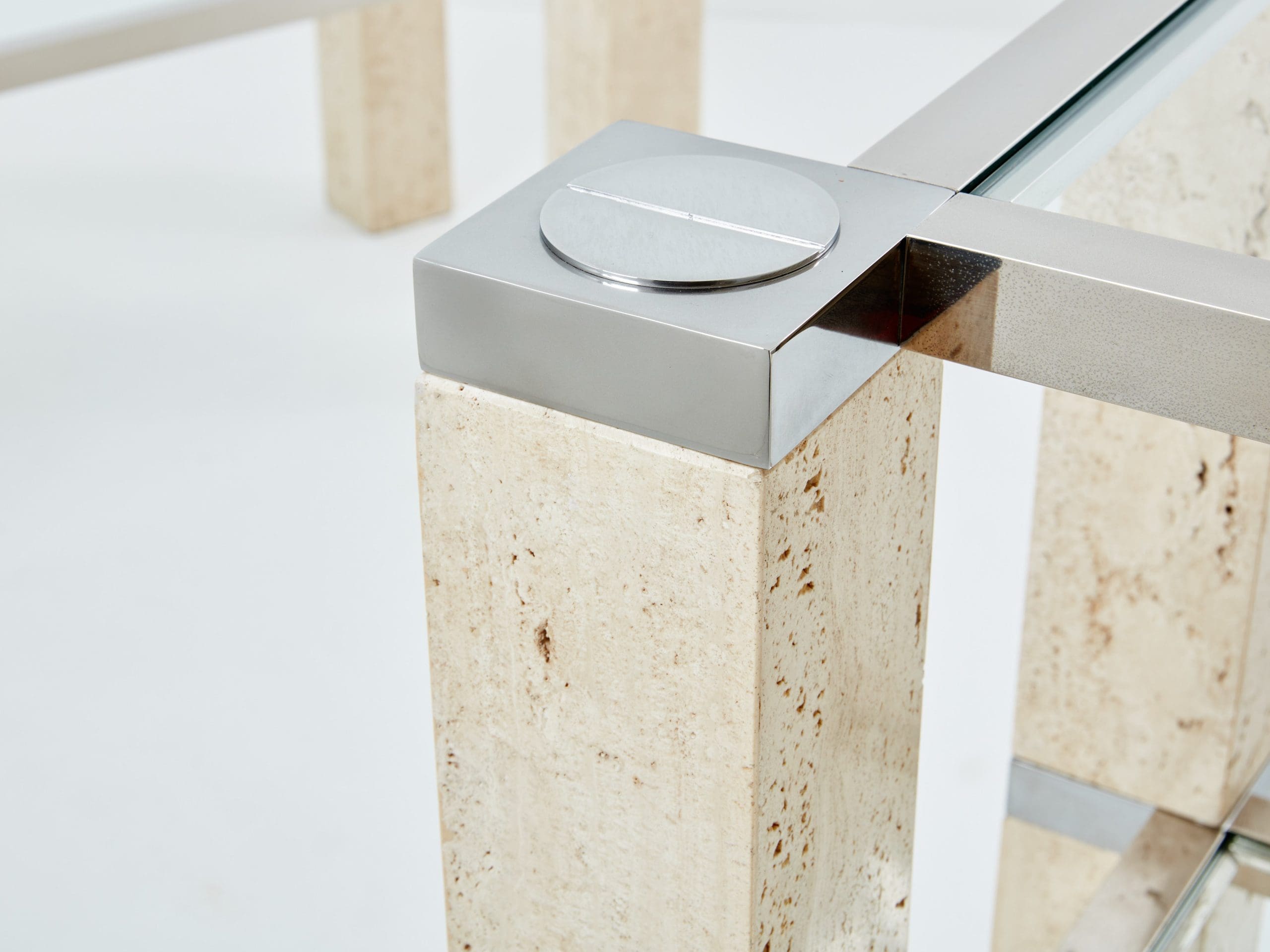 Console Tables François Catroux en Chrome et Travertin, 1973
