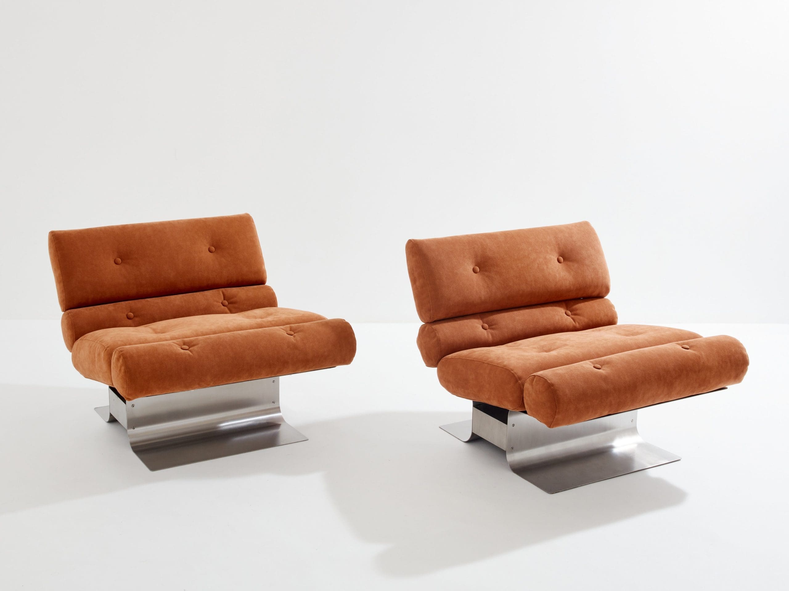 François Monnet pour Kappa Fauteuils en acier inoxydable et en daim 1970