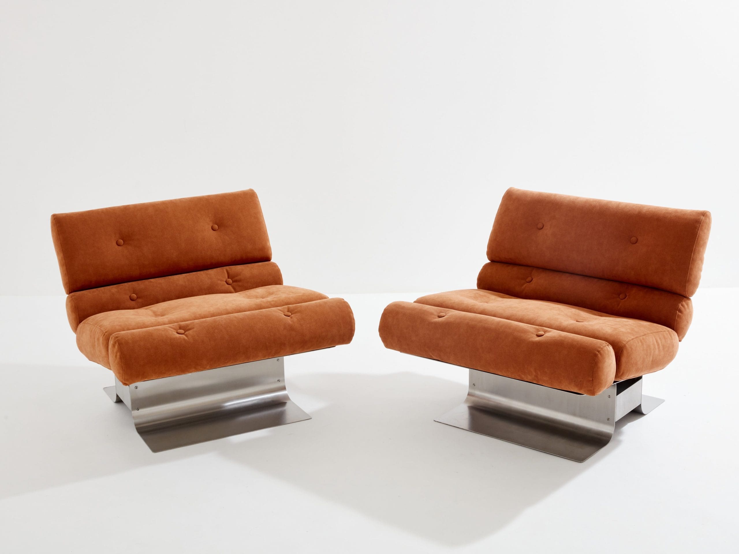 François Monnet pour Kappa Fauteuils en acier inoxydable et en daim 1970