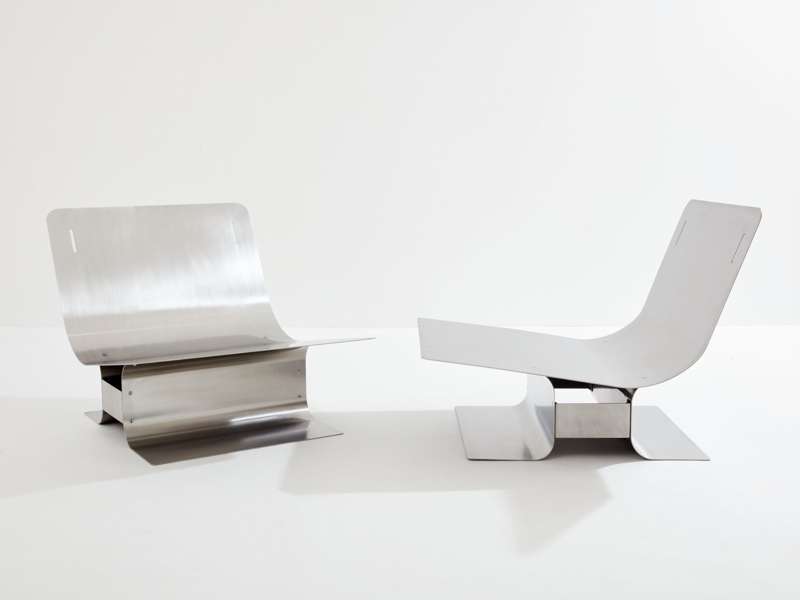 François Monnet pour Kappa Fauteuils en acier inoxydable et en daim 1970