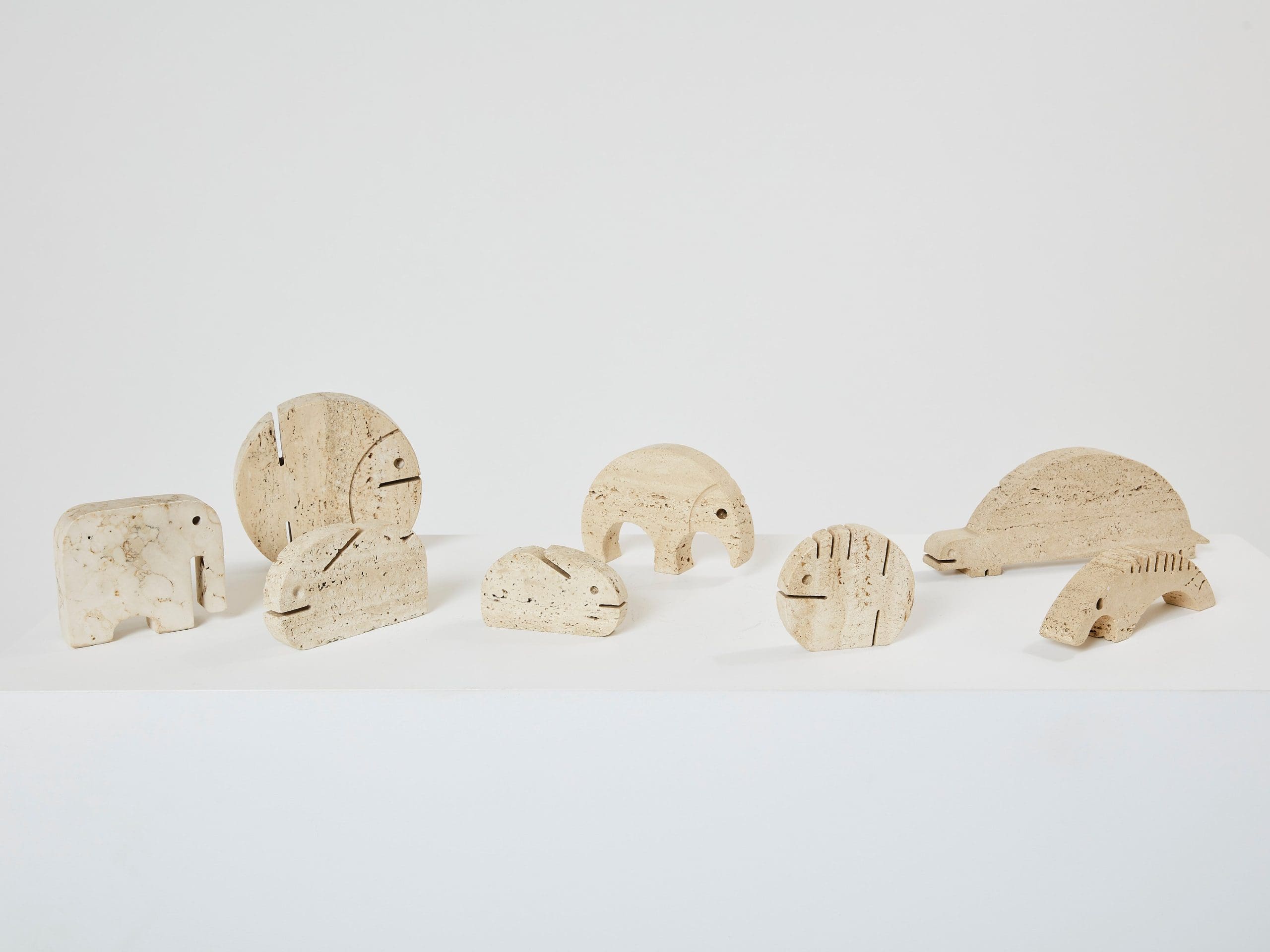 Ensemble de Sculptures Animales en Travertin par Fratelli Mannelli, Années 1970