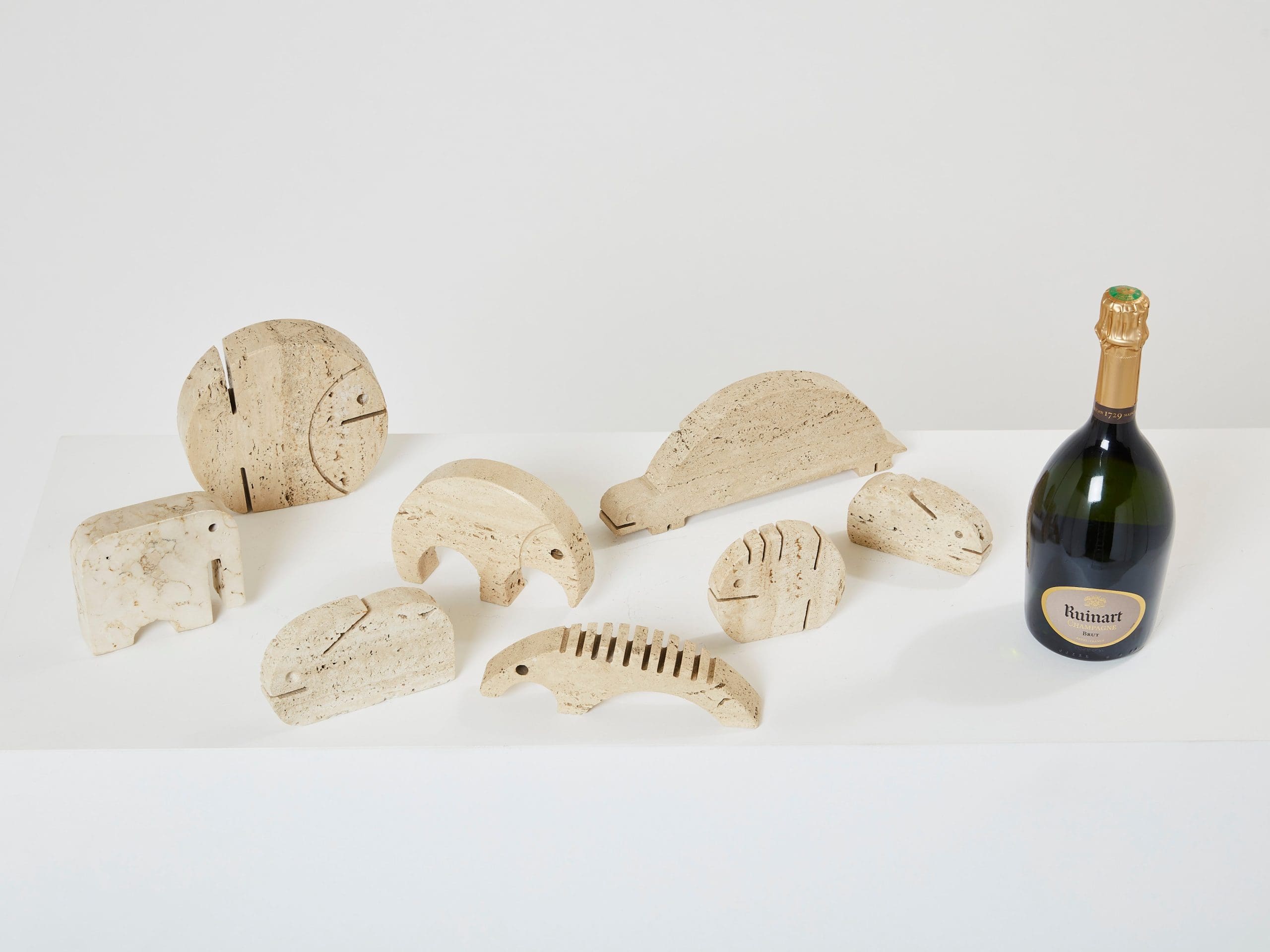 Ensemble de Sculptures Animales en Travertin par Fratelli Mannelli, Années 1970