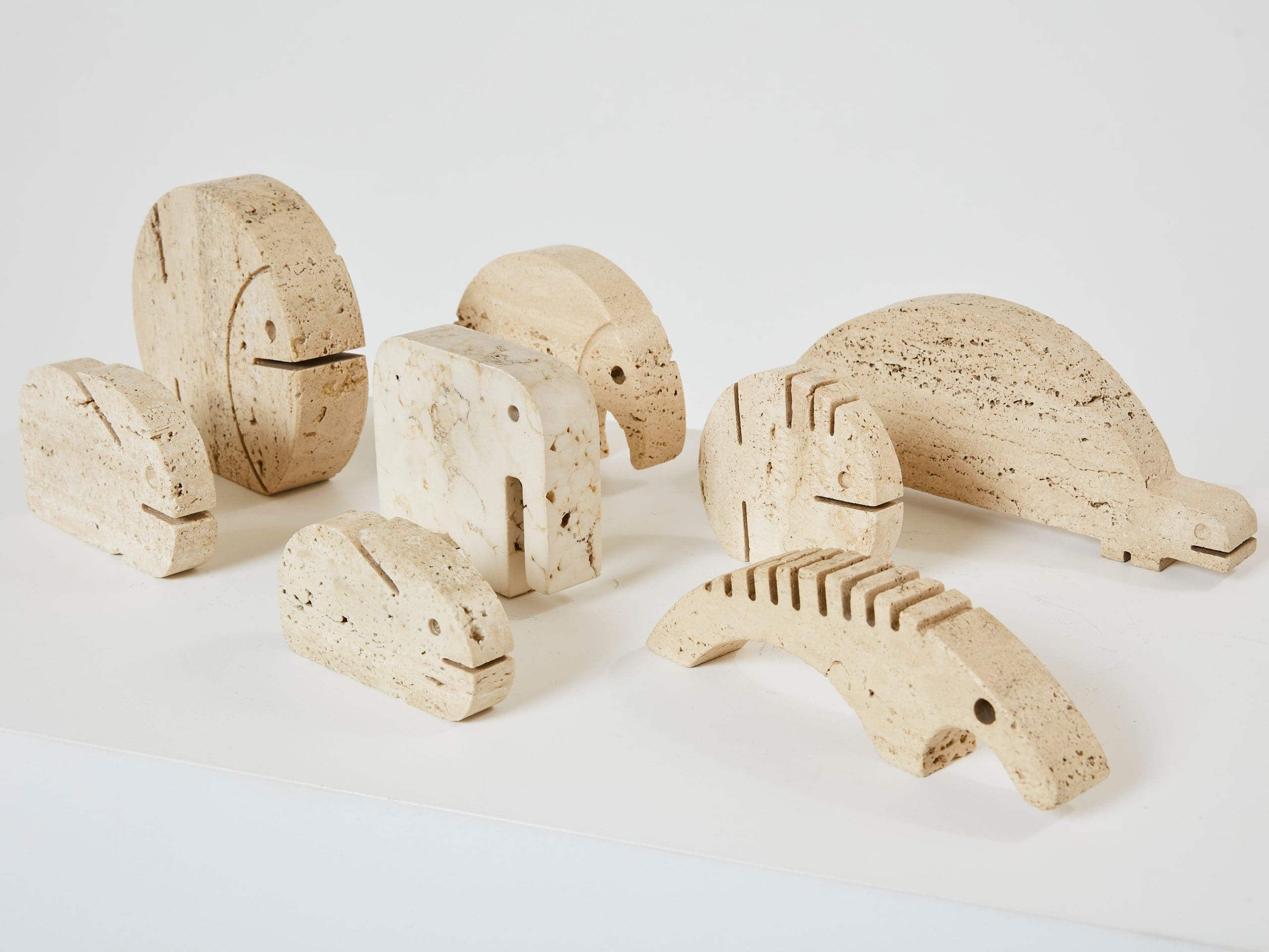 Ensemble de Sculptures Animales en Travertin par Fratelli Mannelli, Années 1970