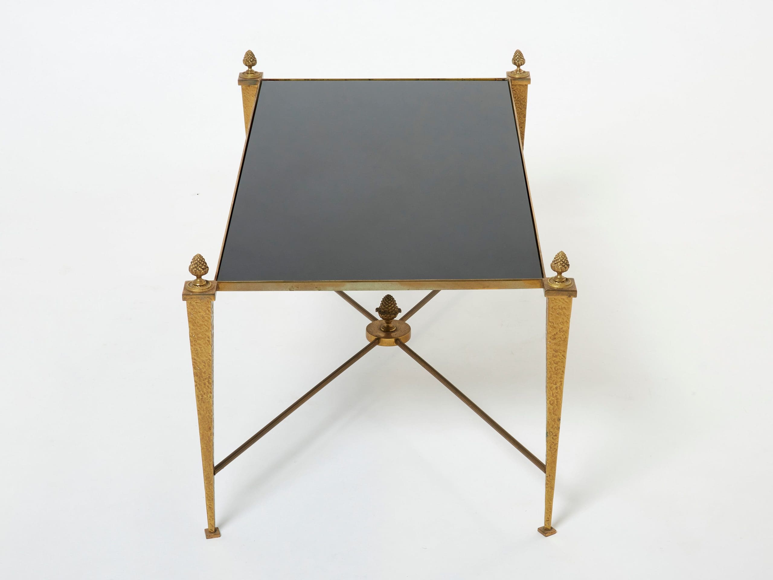 Table basse Maison Ramsay en fer forgé doré et opaline (1960s)