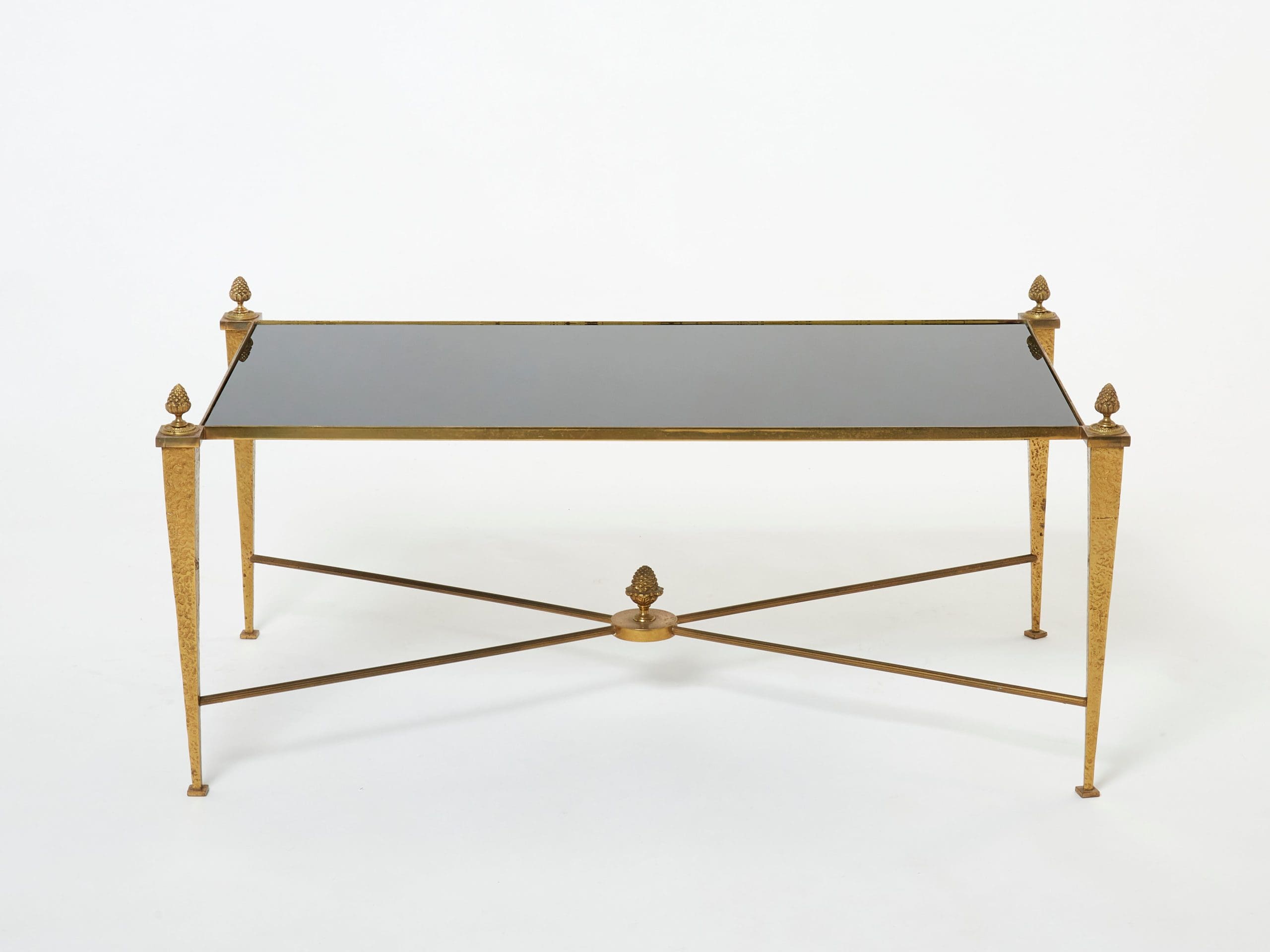 Table basse Maison Ramsay en fer forgé doré et opaline (1960s)