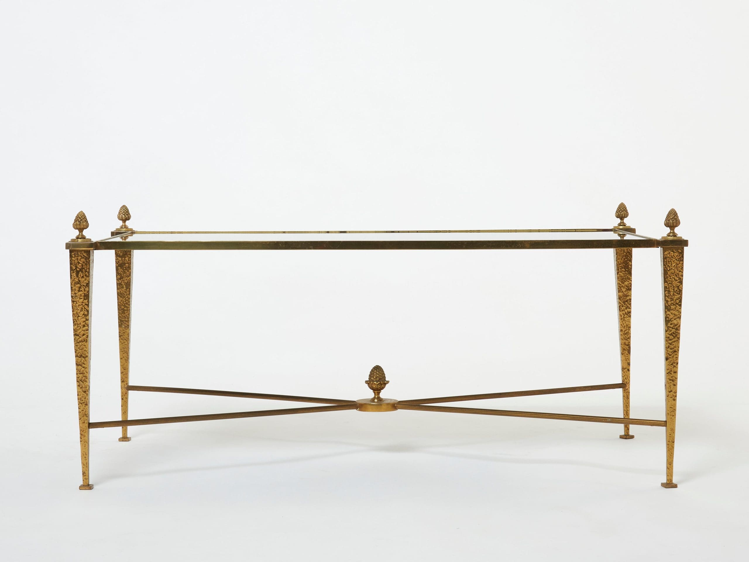 Table basse Maison Ramsay en fer forgé doré et opaline (1960s)