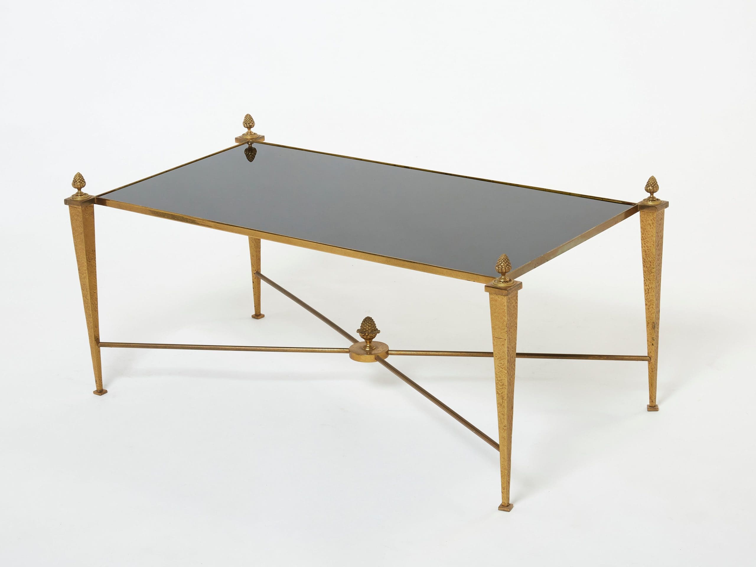 Table basse Maison Ramsay en fer forgé doré et opaline (1960s)