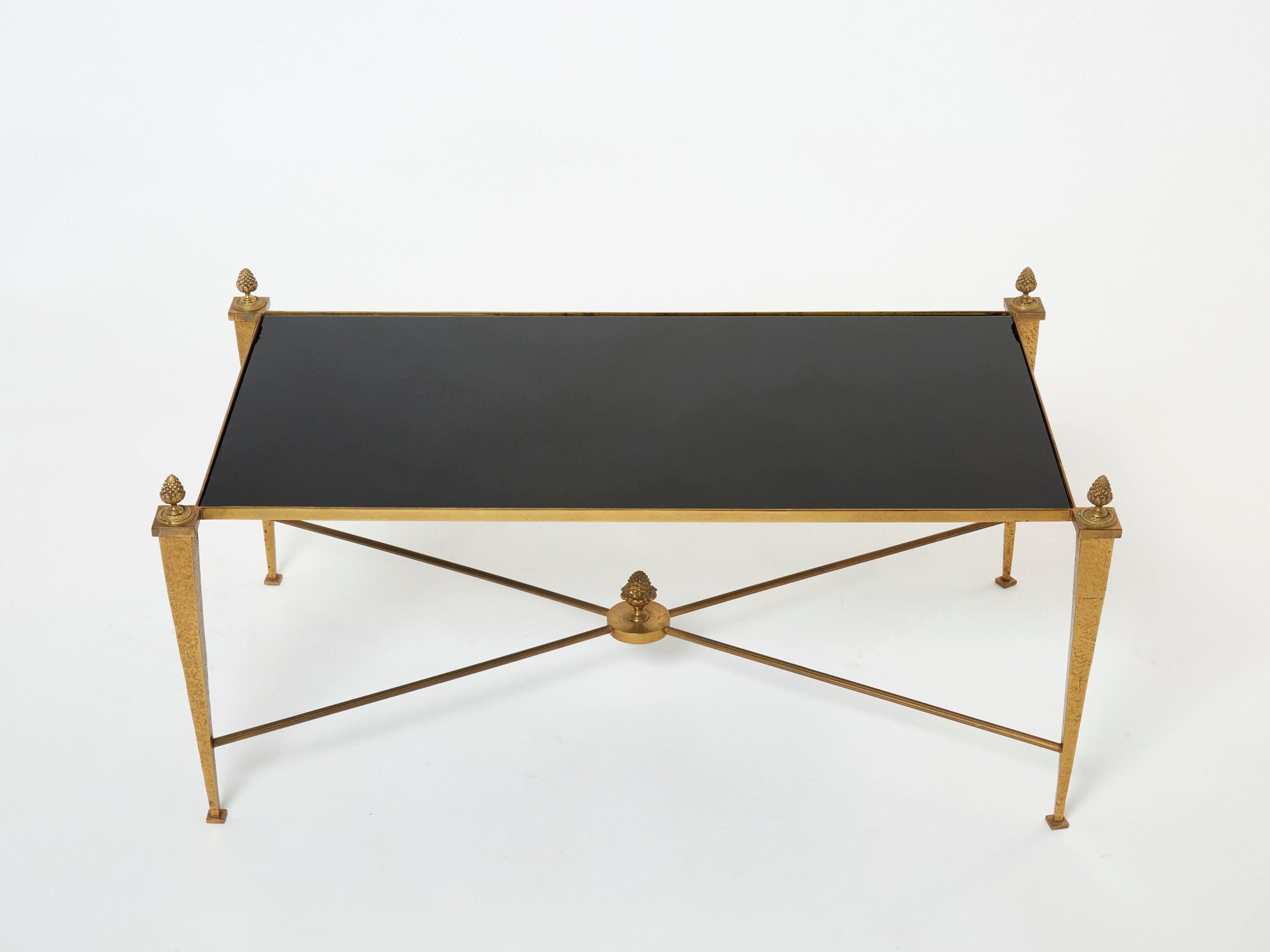 Table basse Maison Ramsay en fer forgé doré et opaline (1960s)