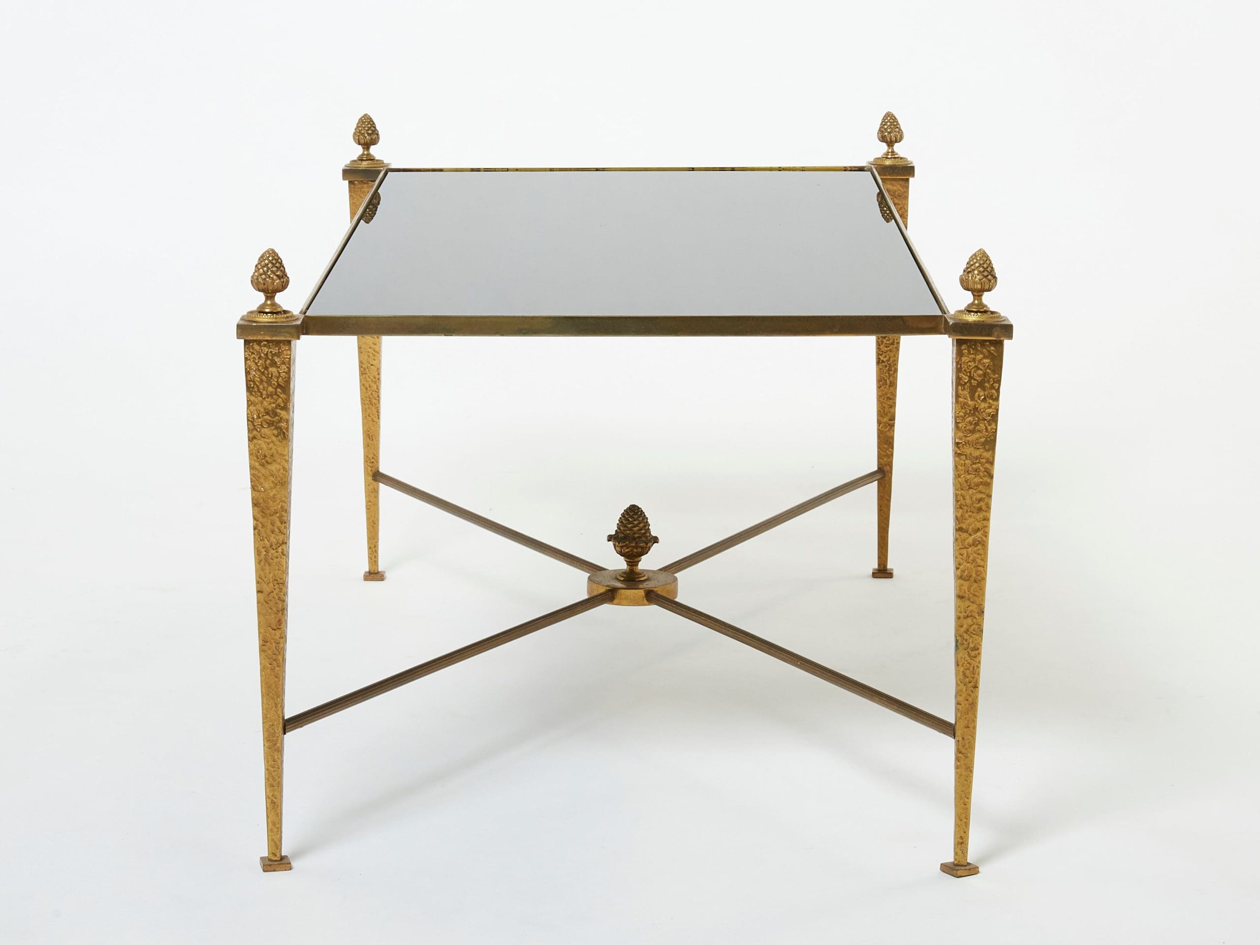 Table basse Maison Ramsay en fer forgé doré et opaline (1960s)