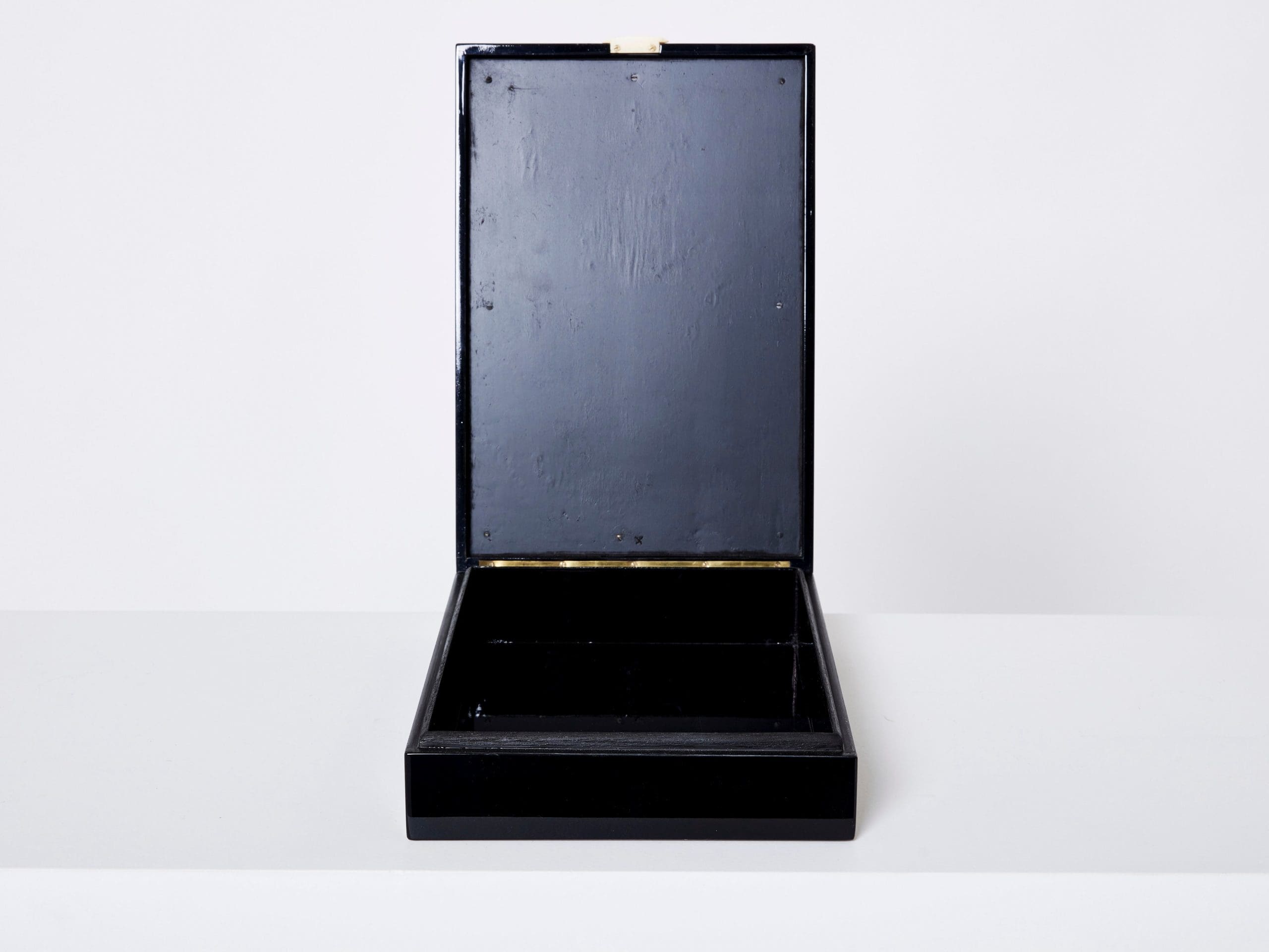 french art deco box black lacquer carved jade stone 1930