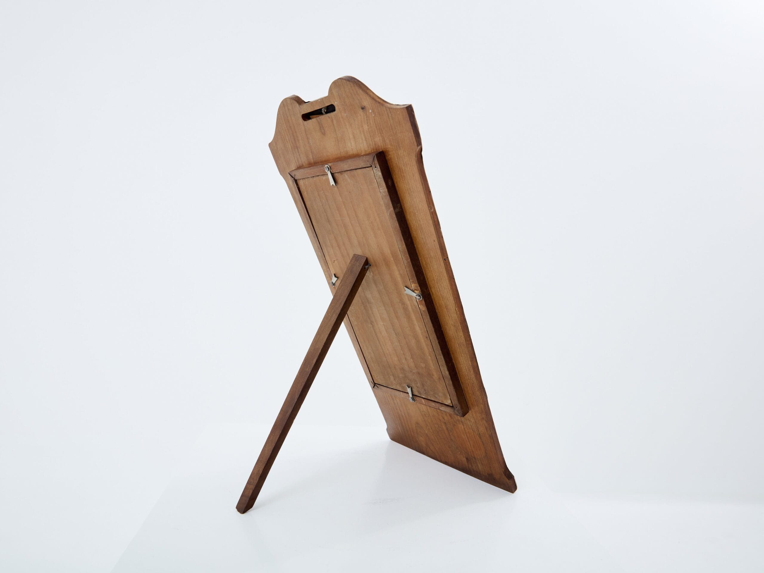 Miroir de courtoisie Art Nouveau en étain et loupe d’amboine des années 1910
