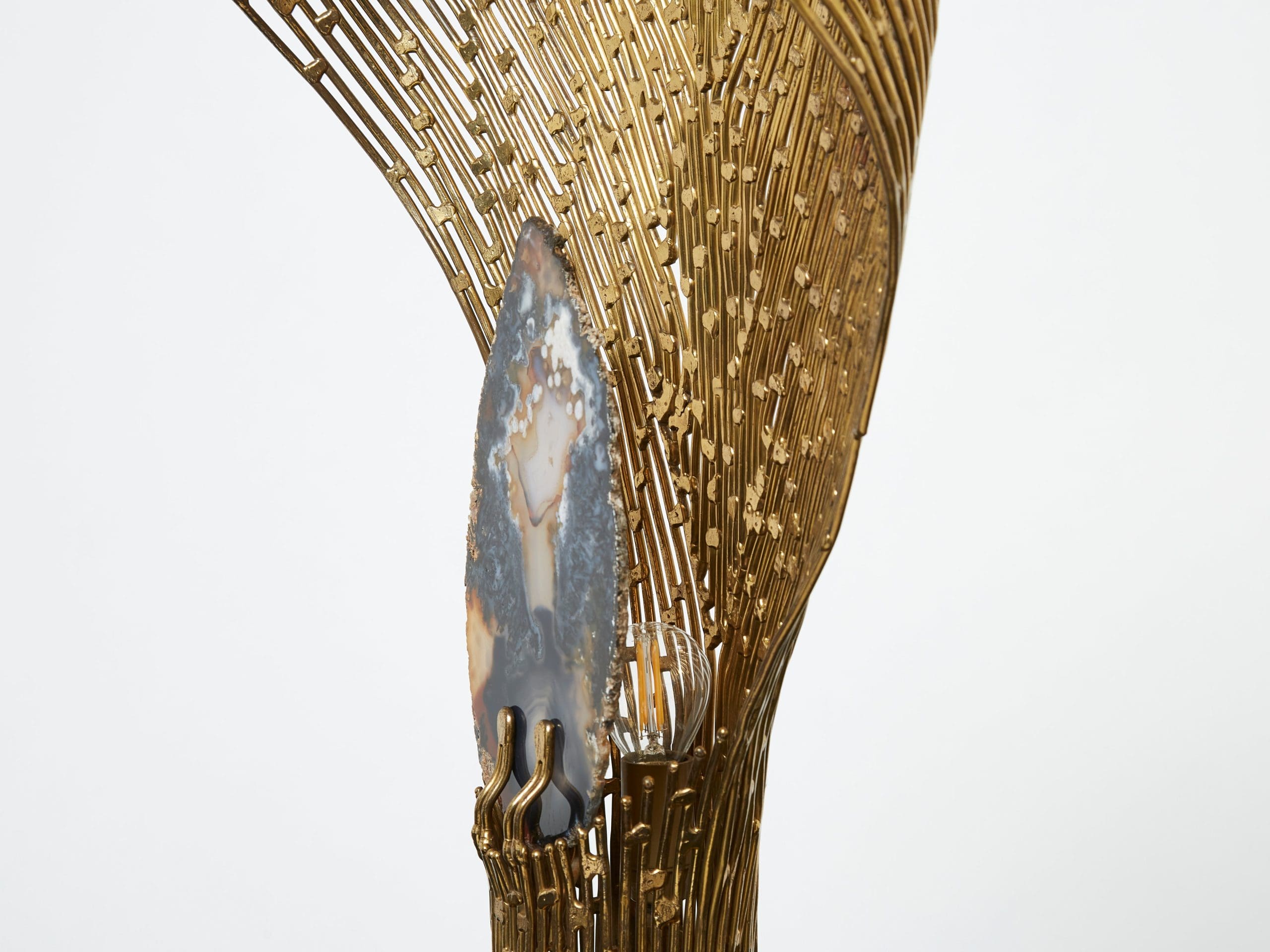 Lampe de table Henri Fernandez en laiton et agate, modèle Nefertiti, 1970