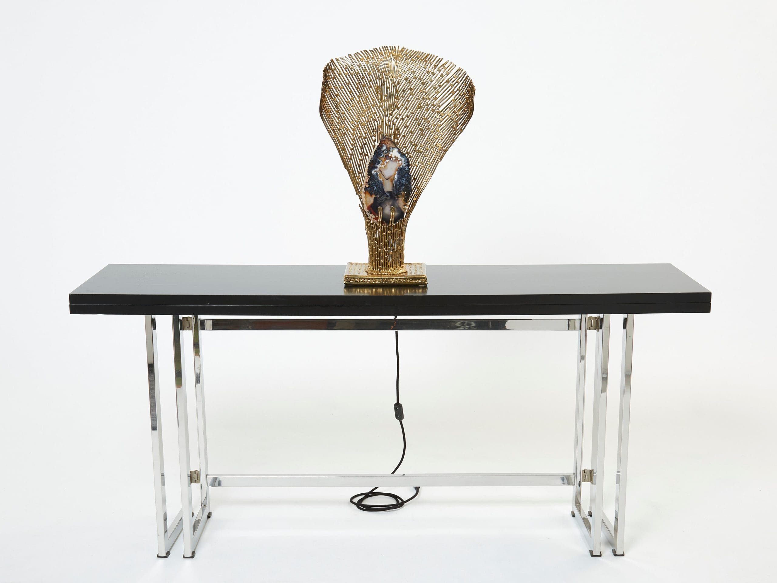 Lampe de table Henri Fernandez en laiton et agate, modèle Nefertiti, 1970