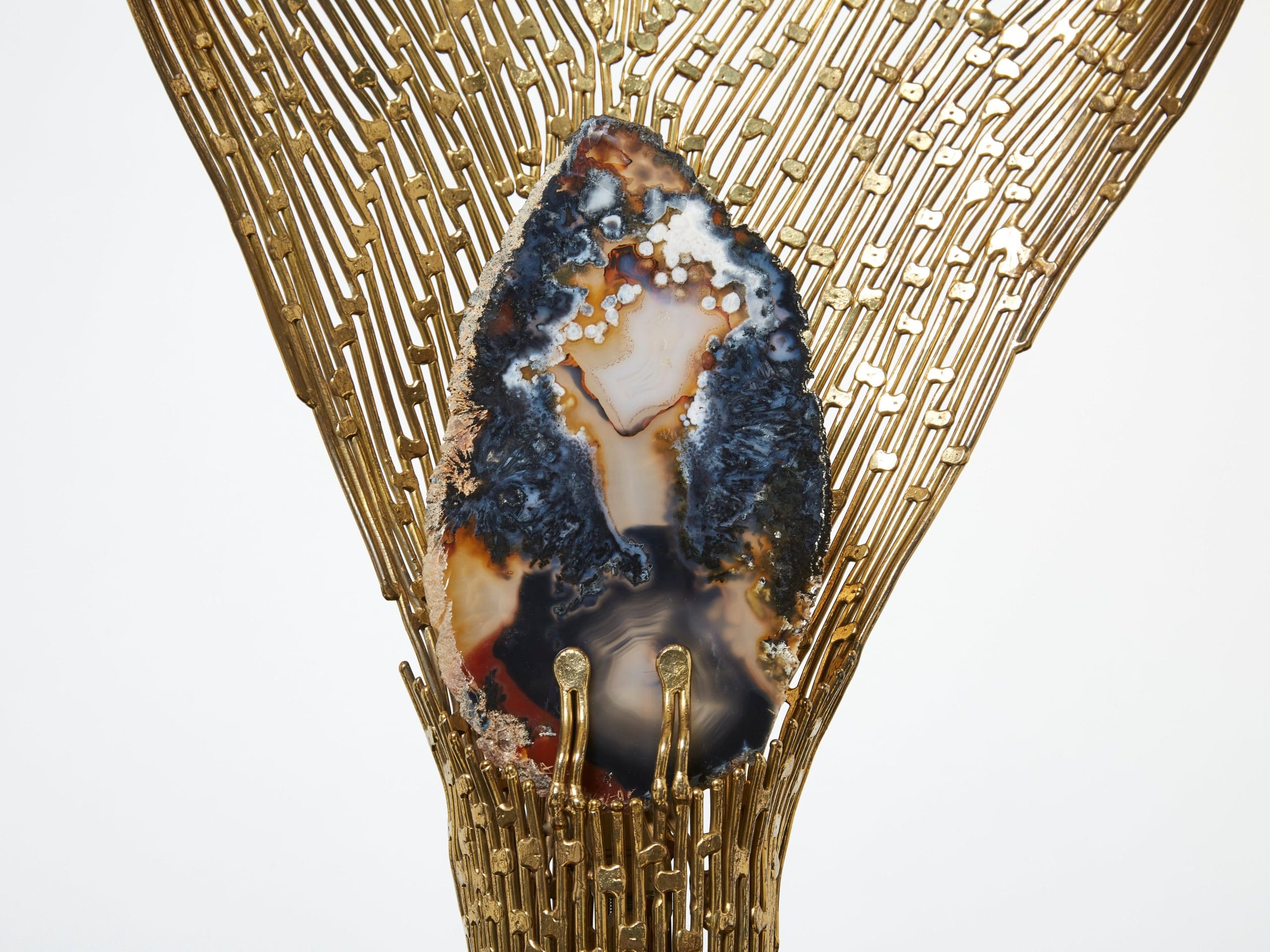 Lampe de table Henri Fernandez en laiton et agate, modèle Nefertiti, 1970