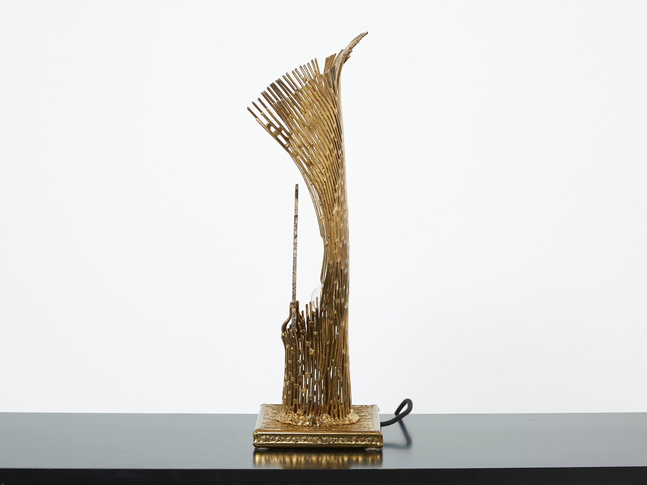 Lampe de table Henri Fernandez en laiton et agate, modèle Nefertiti, 1970