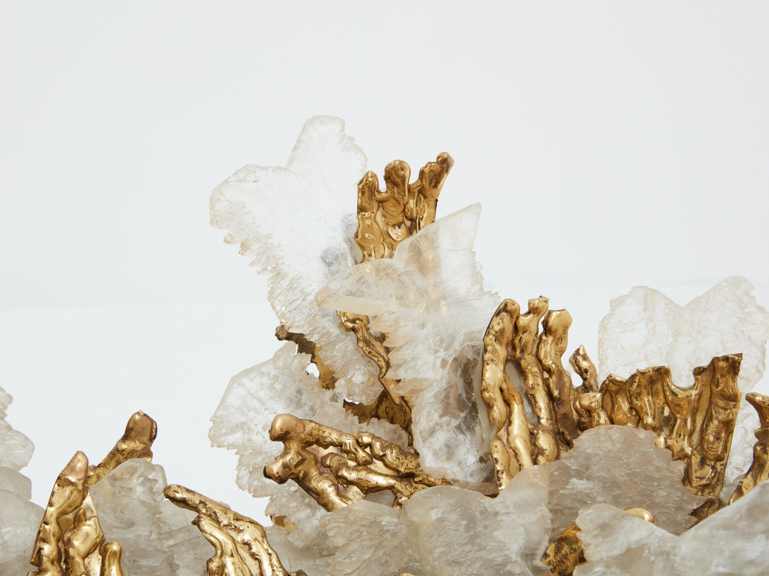 Table à Manger en Laiton et Cristal de Roche Signée Isabelle Faure, Années 1970