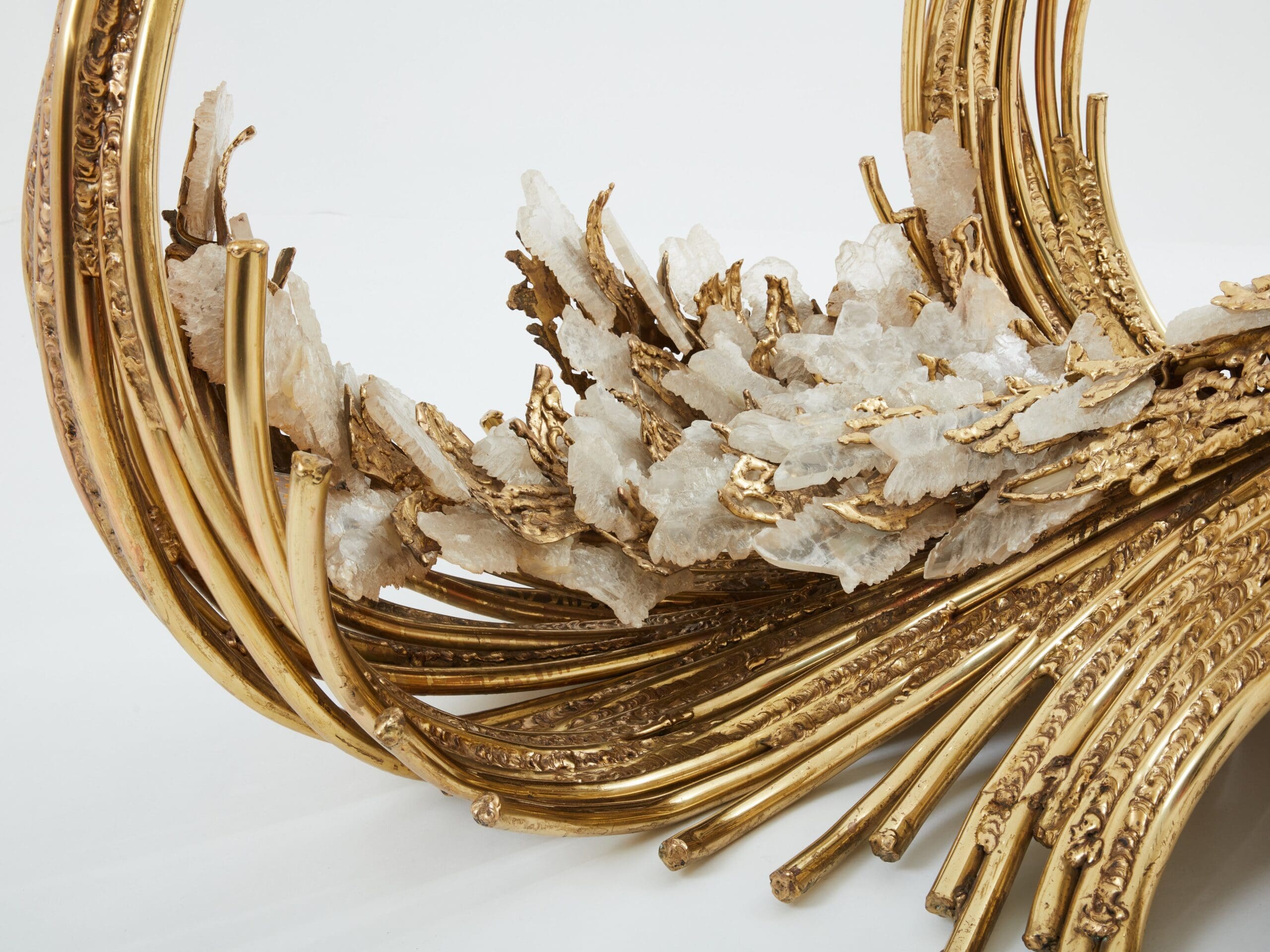 Table à Manger en Laiton et Cristal de Roche Signée Isabelle Faure, Années 1970