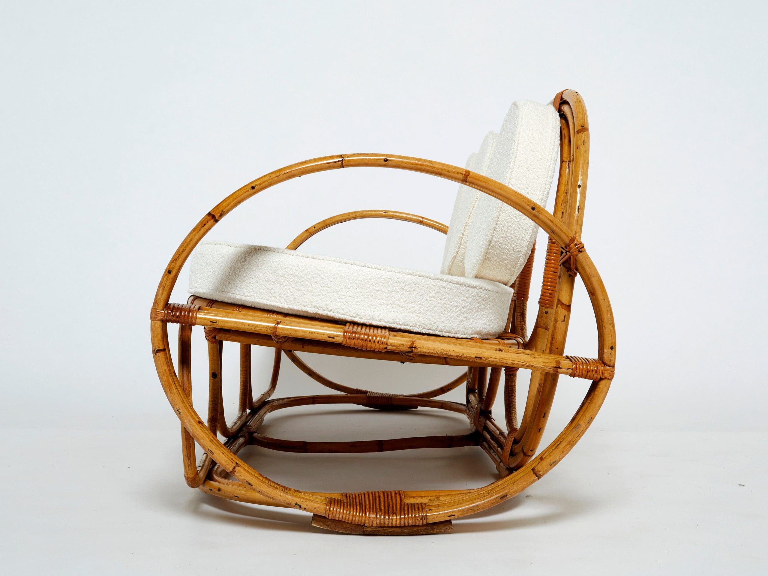 Sofa en Bambou Italien avec Tissu Bouclé Français, Années 1960