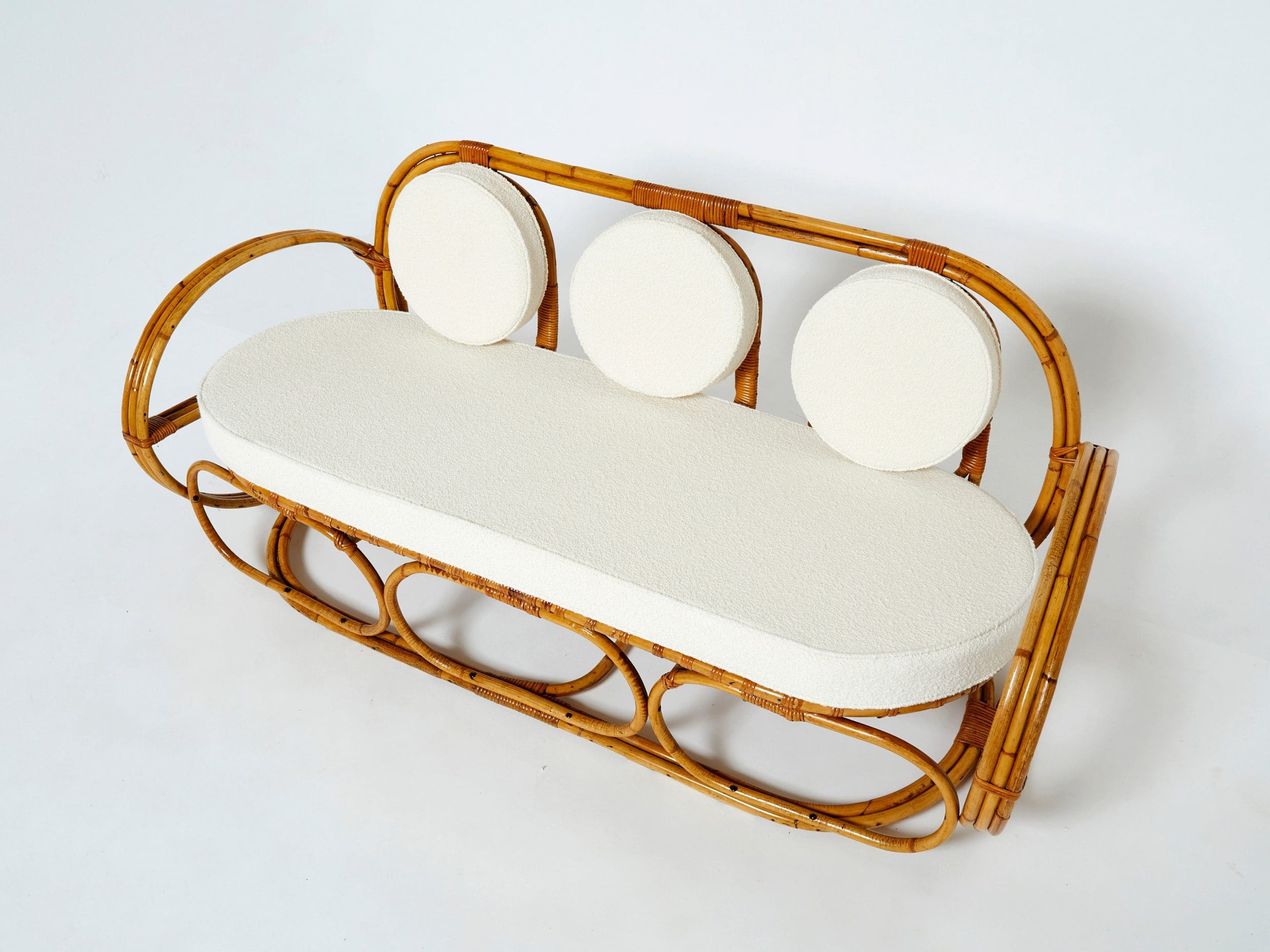 Sofa en Bambou Italien avec Tissu Bouclé Français, Années 1960