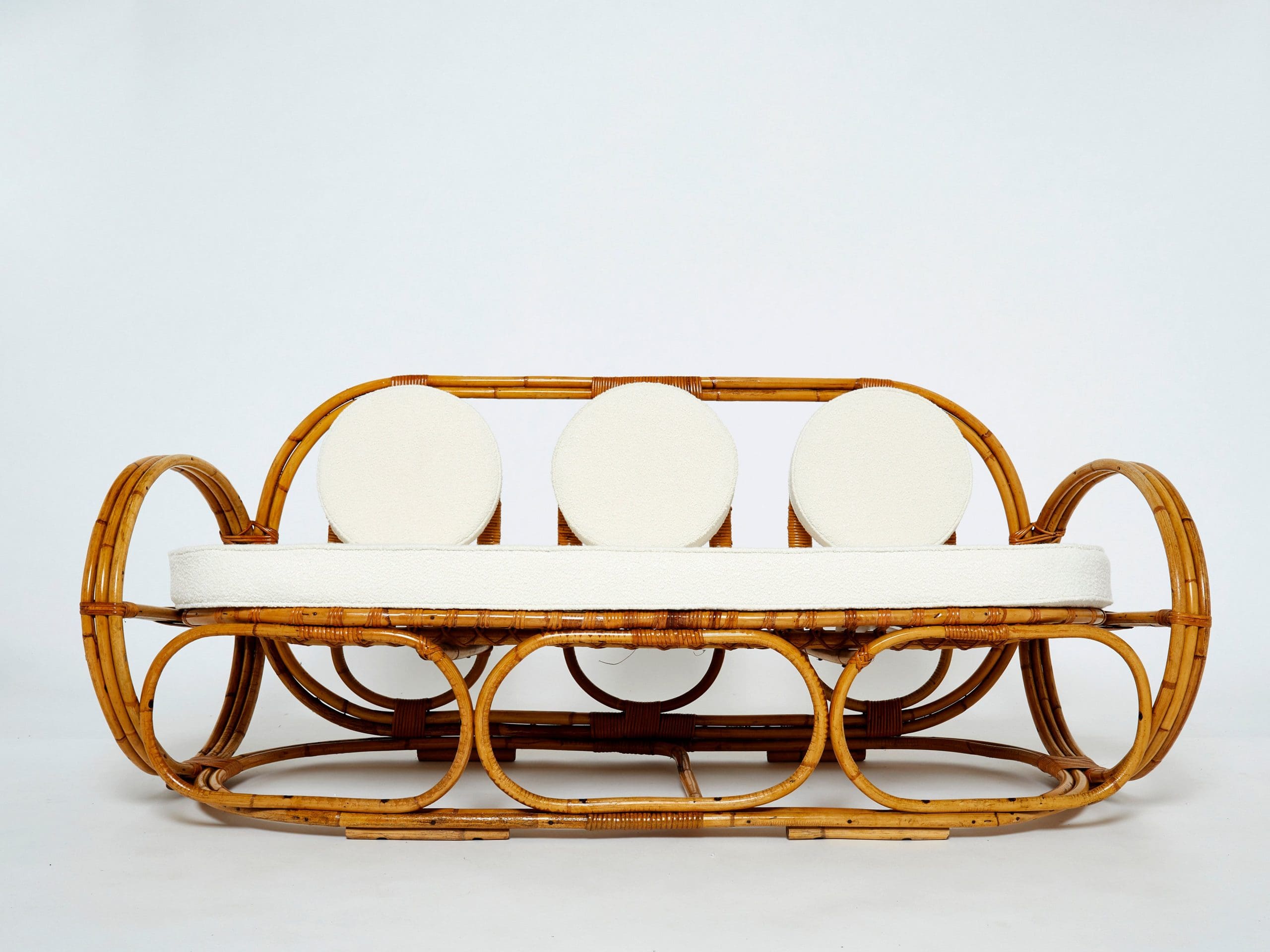 Sofa en Bambou Italien avec Tissu Bouclé Français, Années 1960
