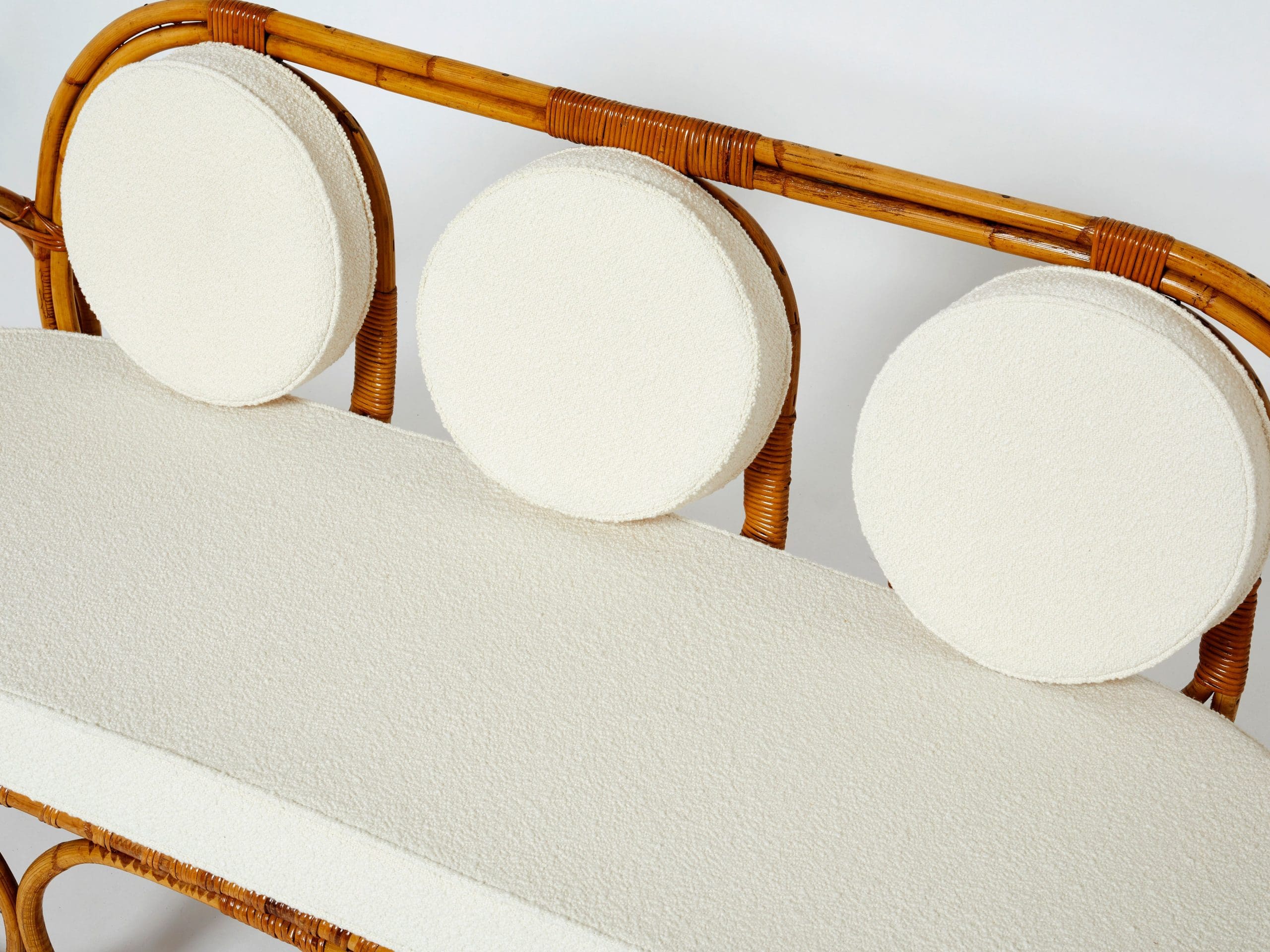 Sofa en Bambou Italien avec Tissu Bouclé Français, Années 1960