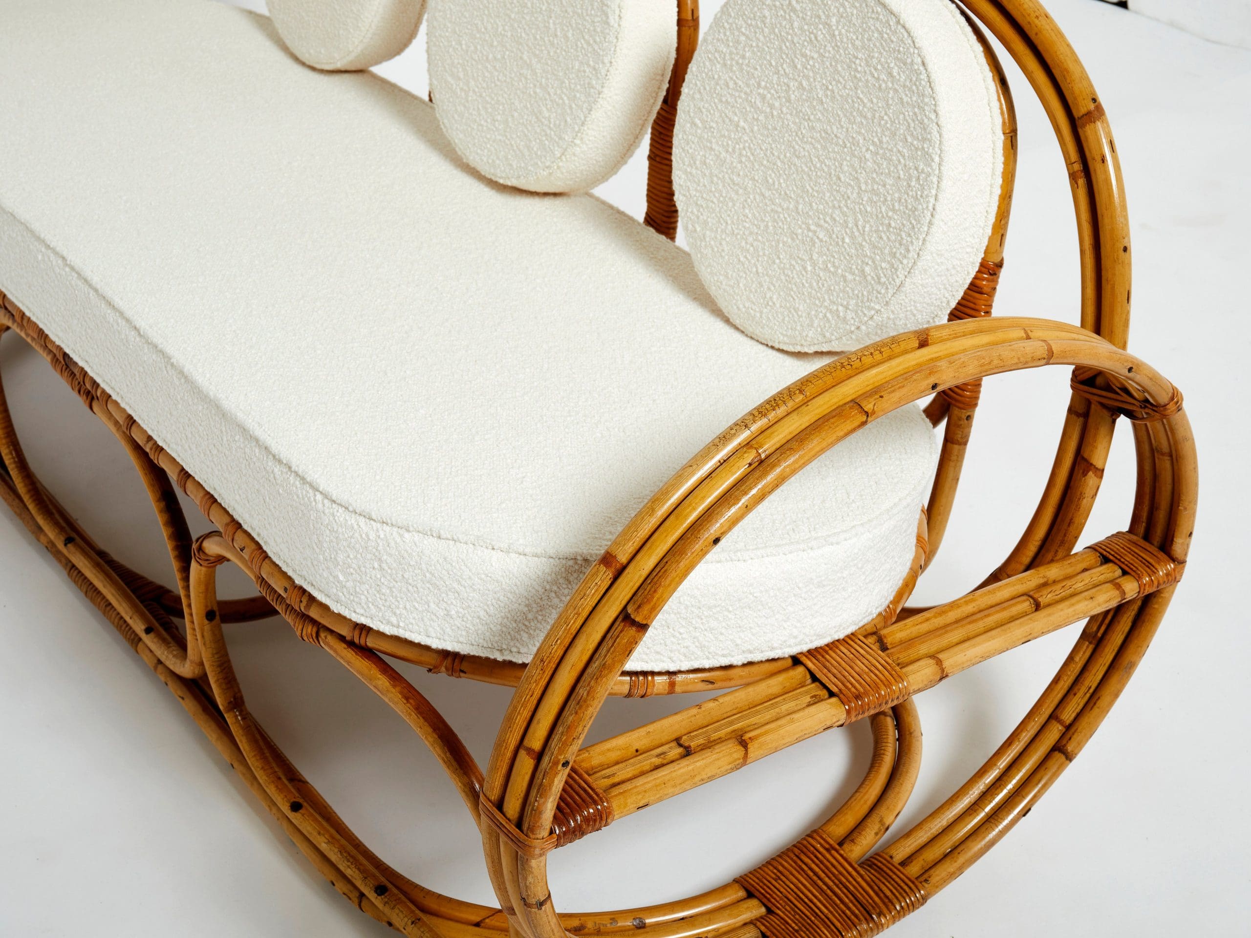 Sofa en Bambou Italien avec Tissu Bouclé Français, Années 1960