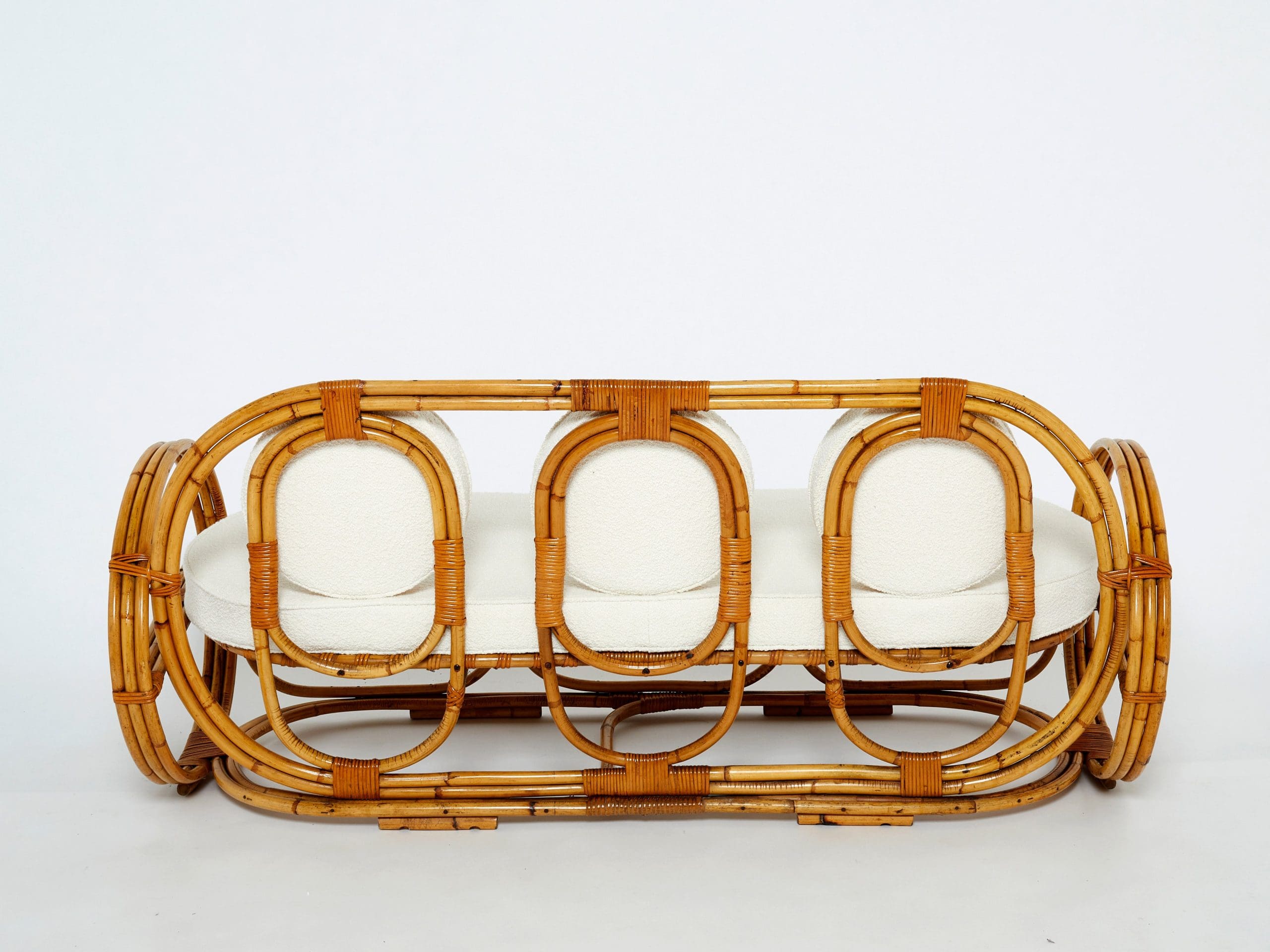 Sofa en Bambou Italien avec Tissu Bouclé Français, Années 1960
