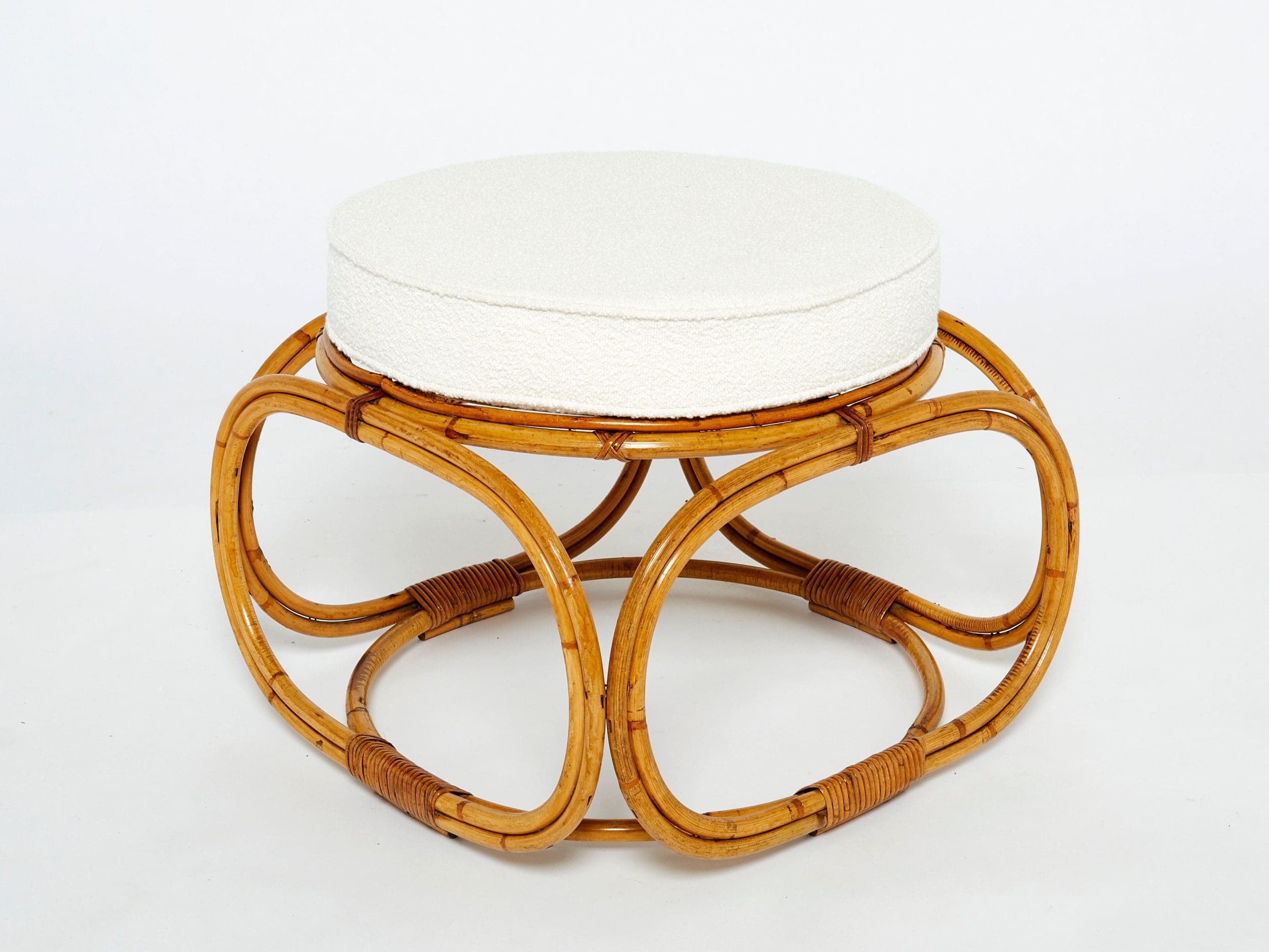 Sofa en Bambou Italien avec Tissu Bouclé Français, Années 1960