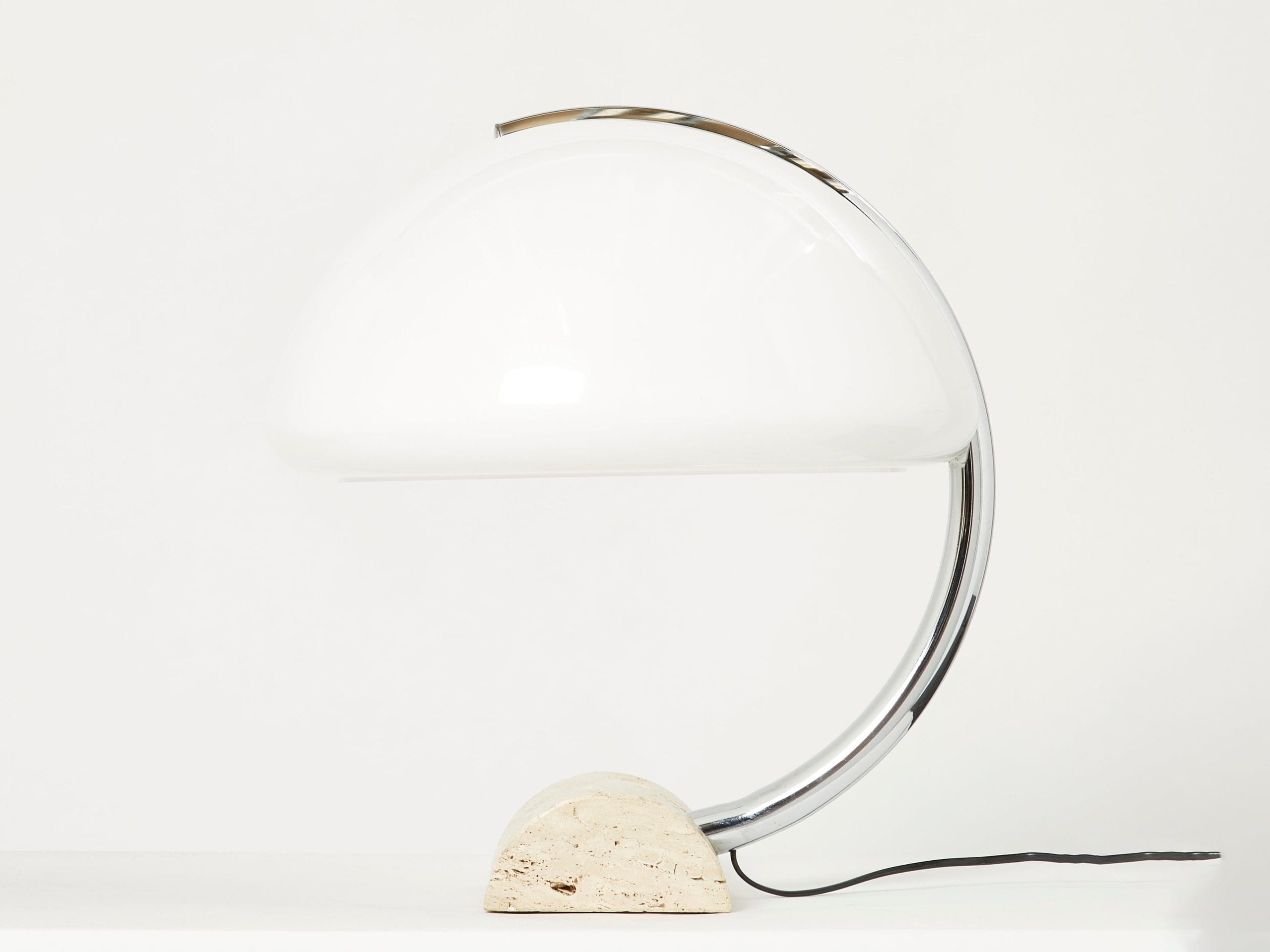 Lampe de Table Italienne en Chrome, Travertin et Perspex Lucite, Années 1960